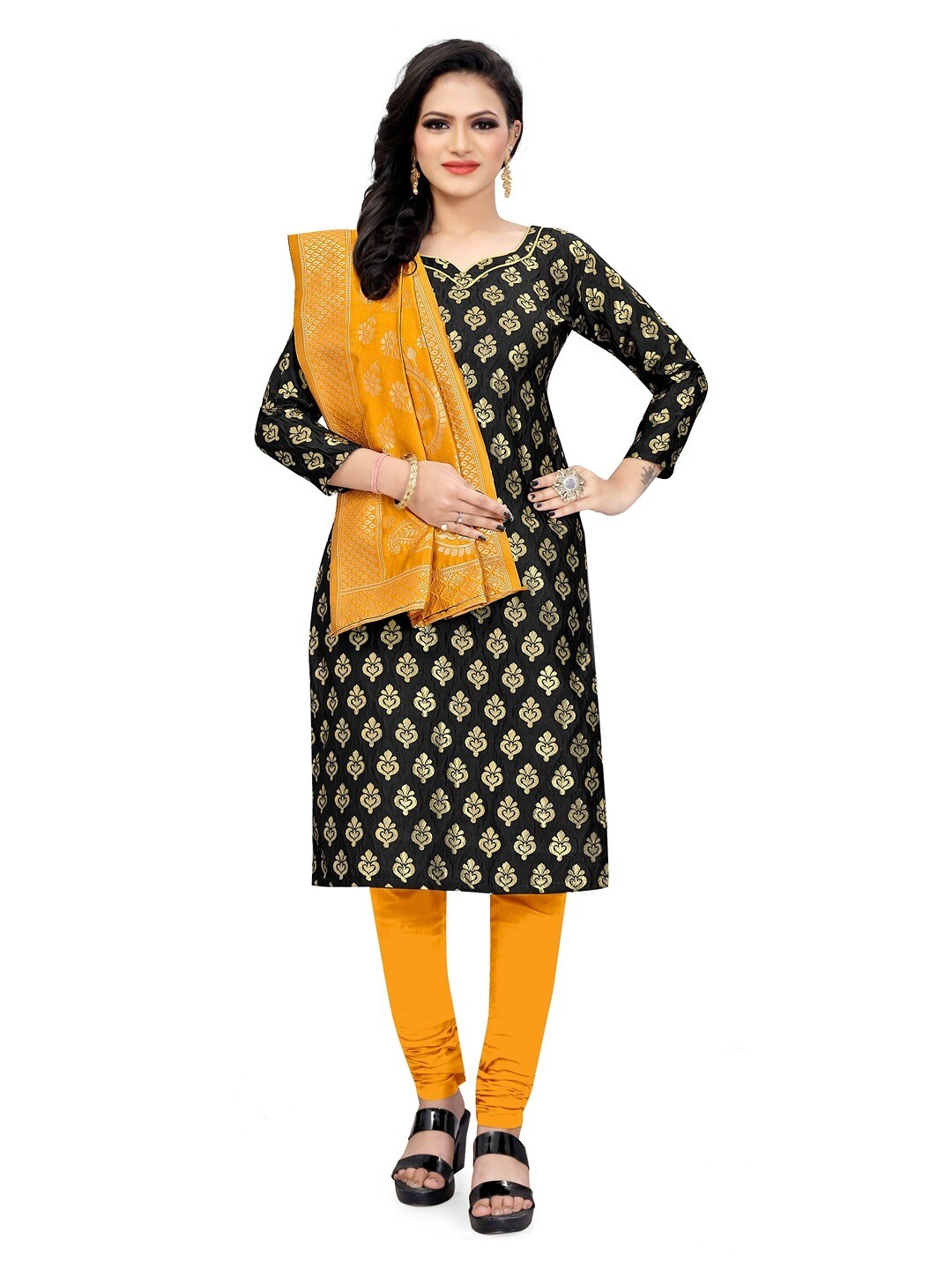 

Angroop Woven Design Unstitched Dress Material, Black