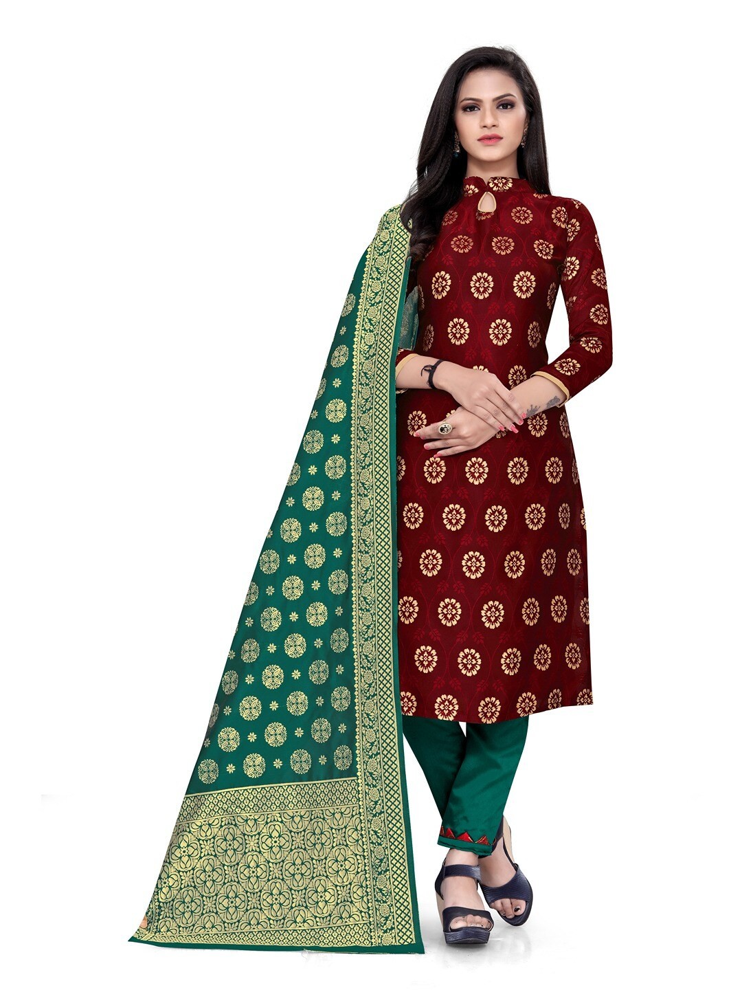 

Angroop Woven Design Unstitched Dress Material, Maroon