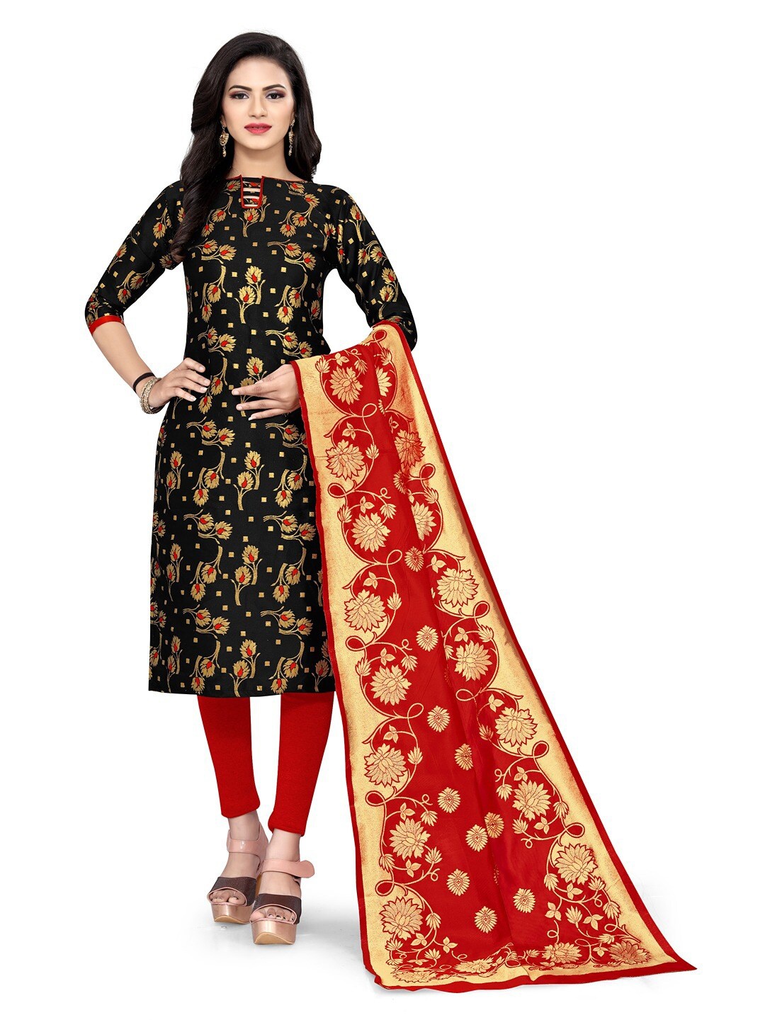 

Angroop Banarasi Silk Unstitched Dress Material, Black