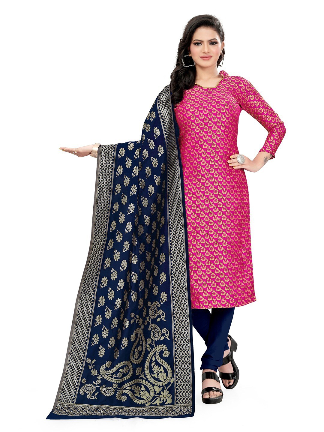 

Angroop Jacquard Work Banarasi Silk Woven Design Unstitched Dress Material, Pink
