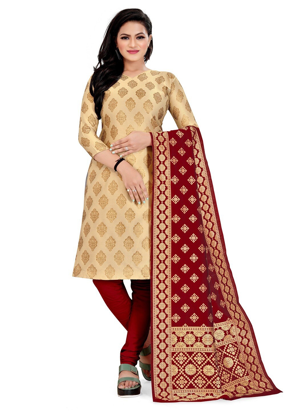 

Angroop Jacquard Work Banarasi Silk Woven Design Unstitched Dress Material, Cream