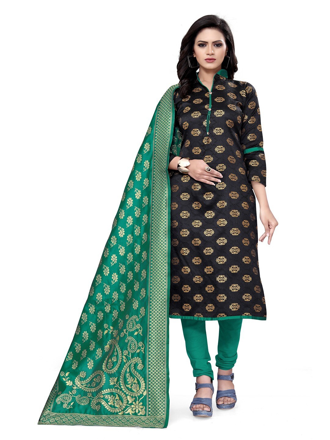 

Angroop Jacquard Work Banarasi Silk Woven Design Unstitched Dress Material, Black
