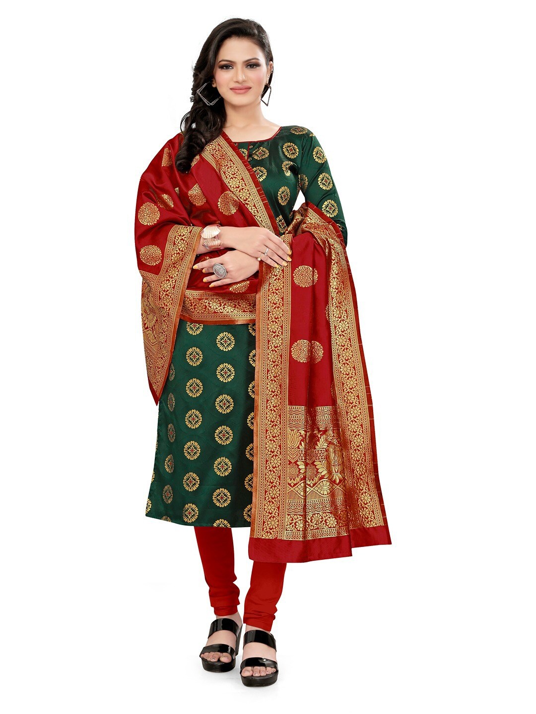 

Angroop Jacquard Work Banarasi Silk Woven Design Unstitched Dress Material, Green