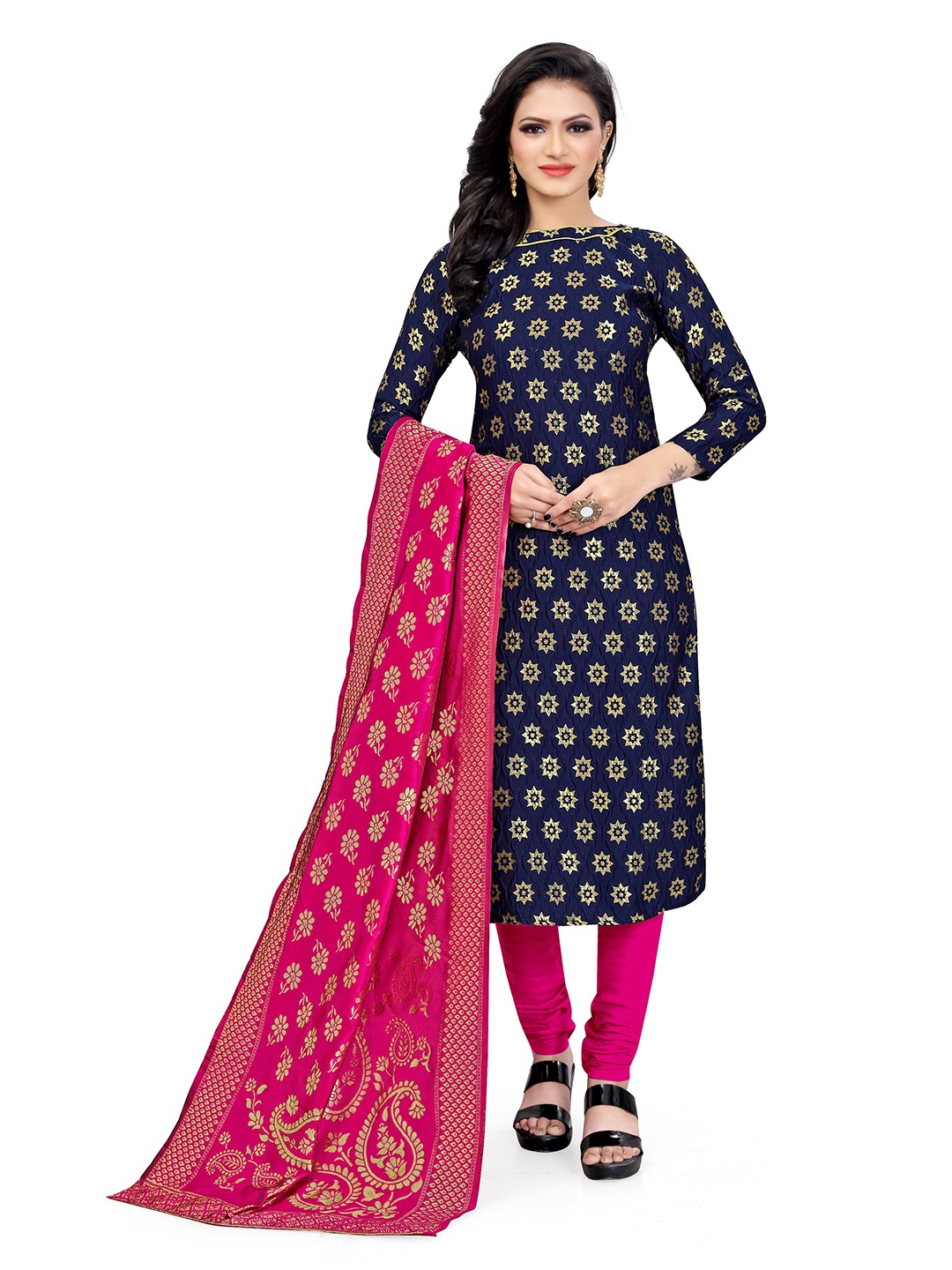 

Angroop Jacquard Work Banarasi Silk Woven Design Unstitched Dress Material, Blue