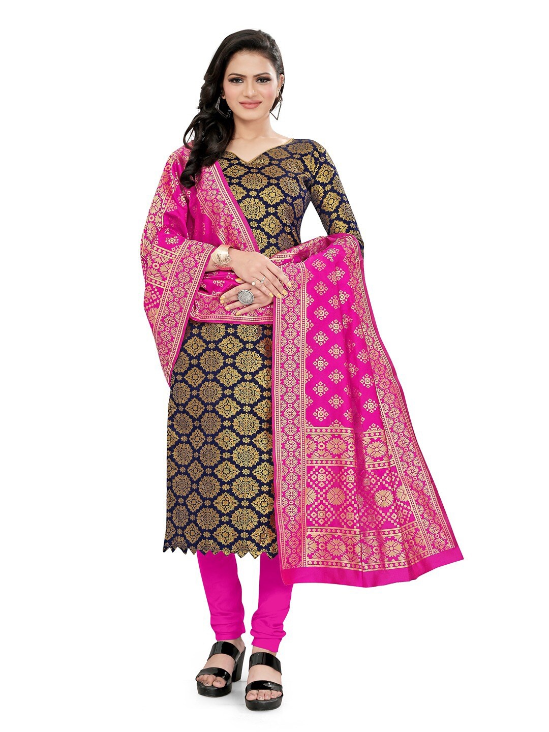 

Angroop Banarasi Silk Unstitched Dress Material, Blue