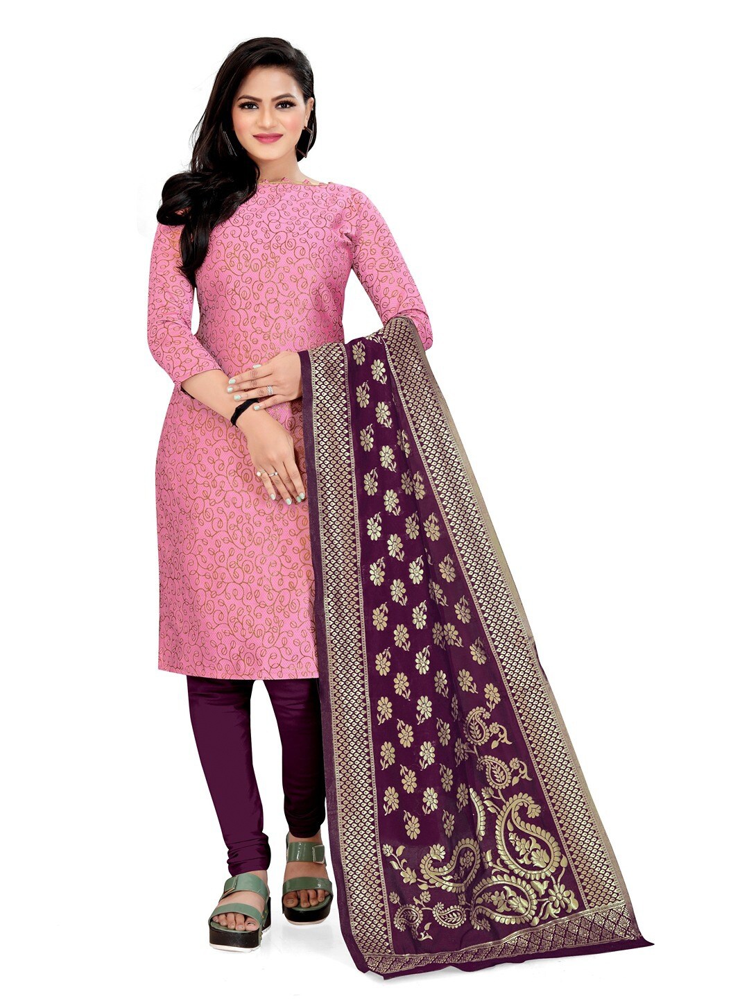 

Angroop Banarasi Silk Unstitched Dress Material, Pink