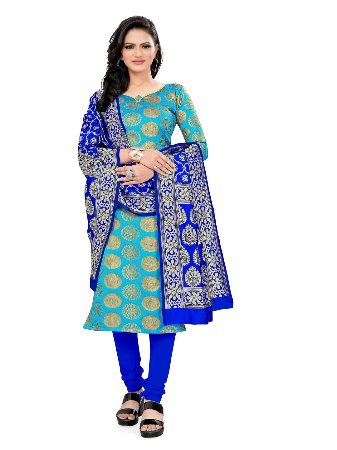 

Angroop Banarasi Silk Unstitched Dress Material, Blue