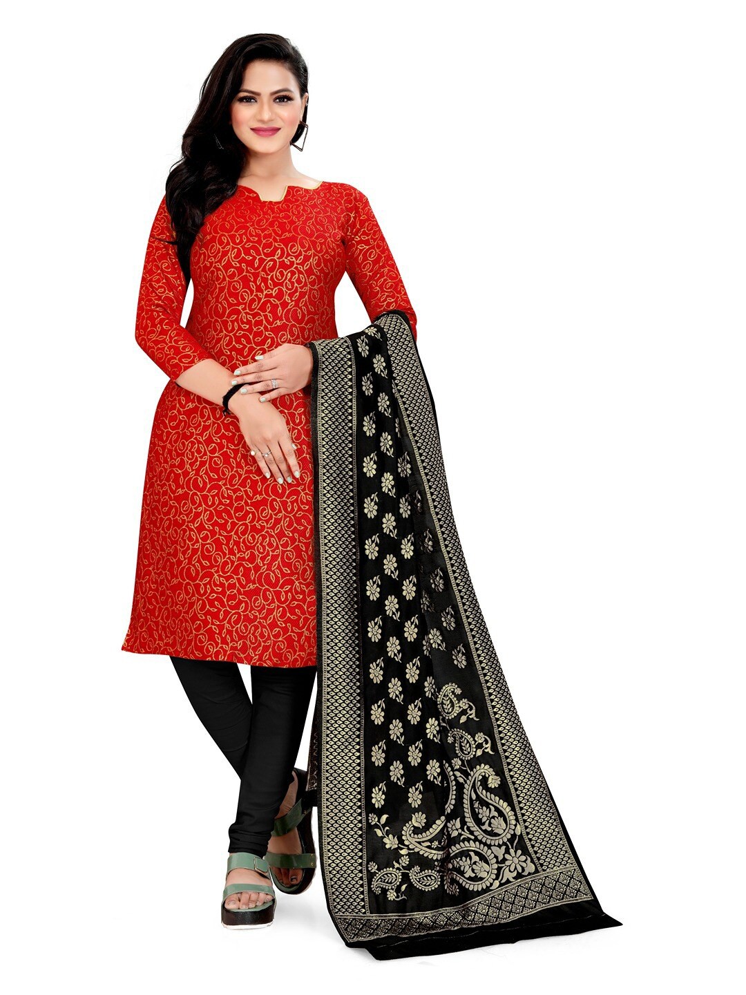 

Angroop Banarasi Silk Unstitched Dress Material, Red