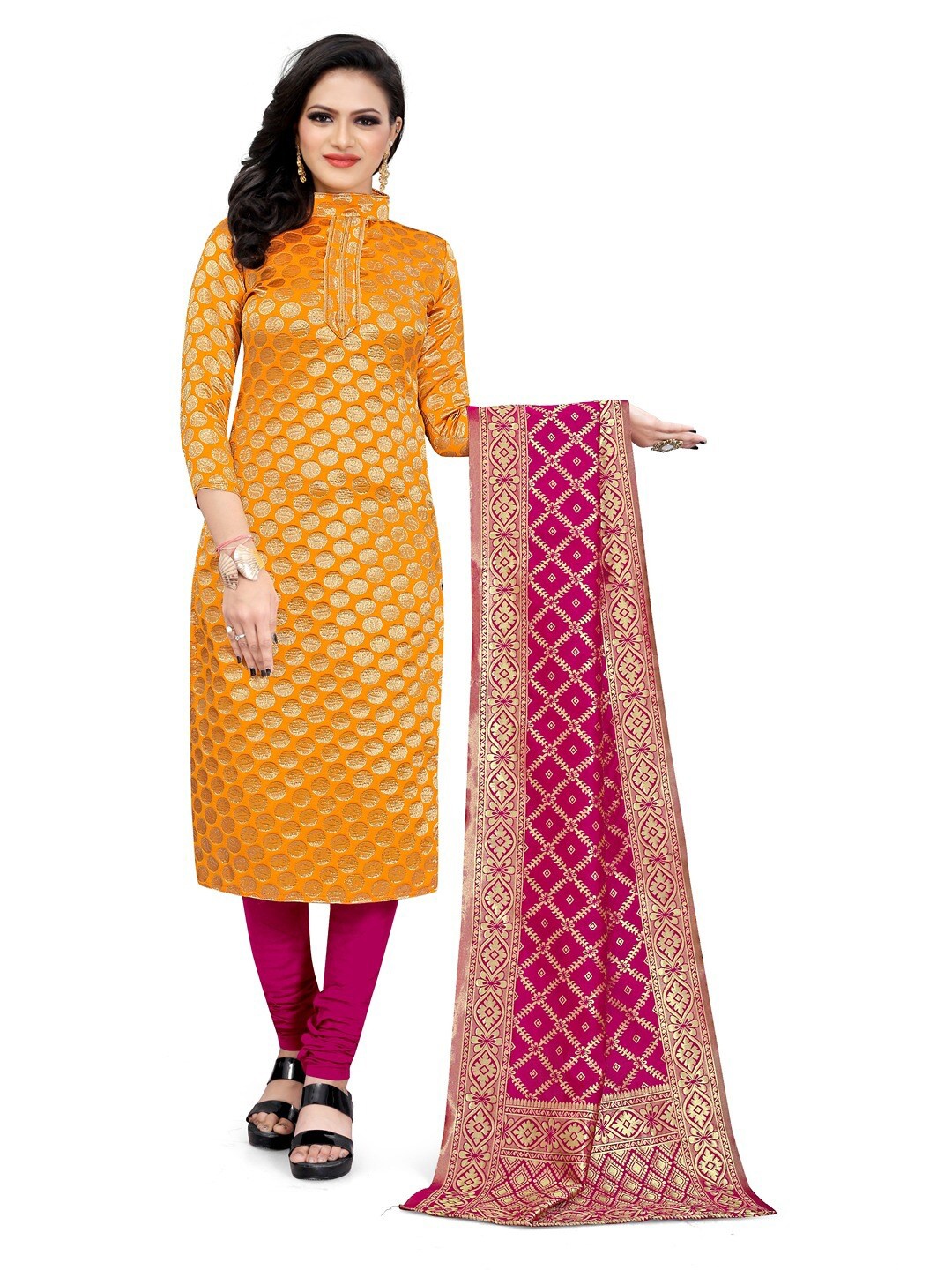 

Angroop Woven Design Unstitched Dress Material, Yellow