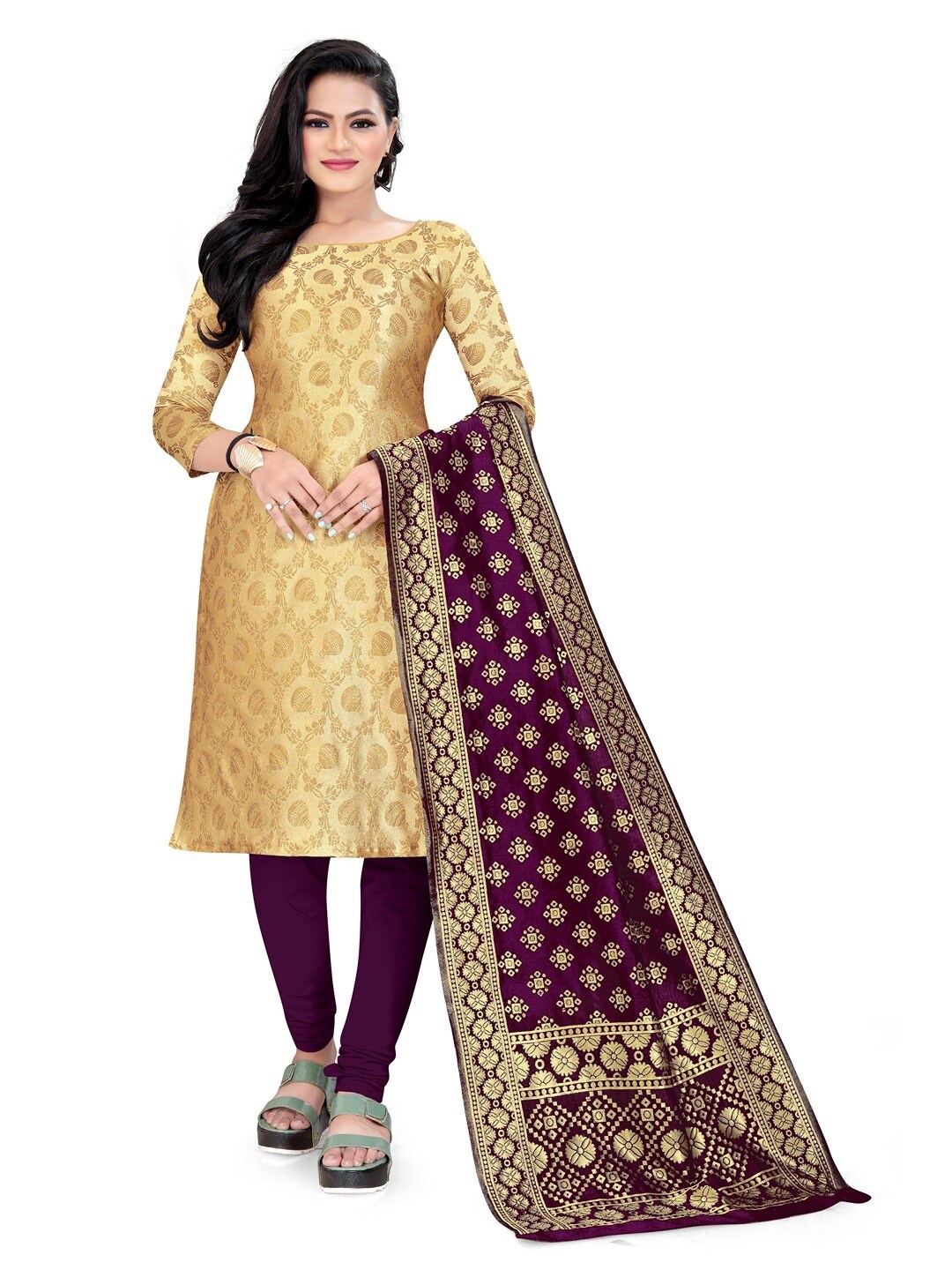 

Angroop Woven Design Unstitched Dress Material, Cream