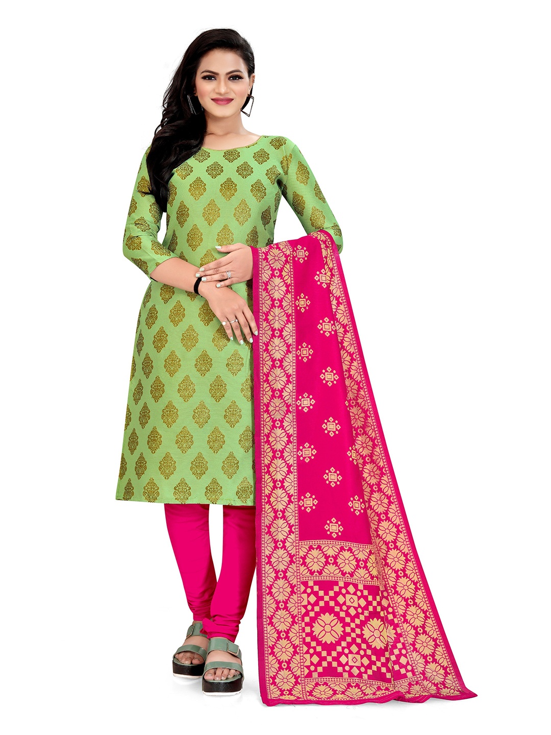 

Angroop Woven Design Unstitched Dress Material, Green