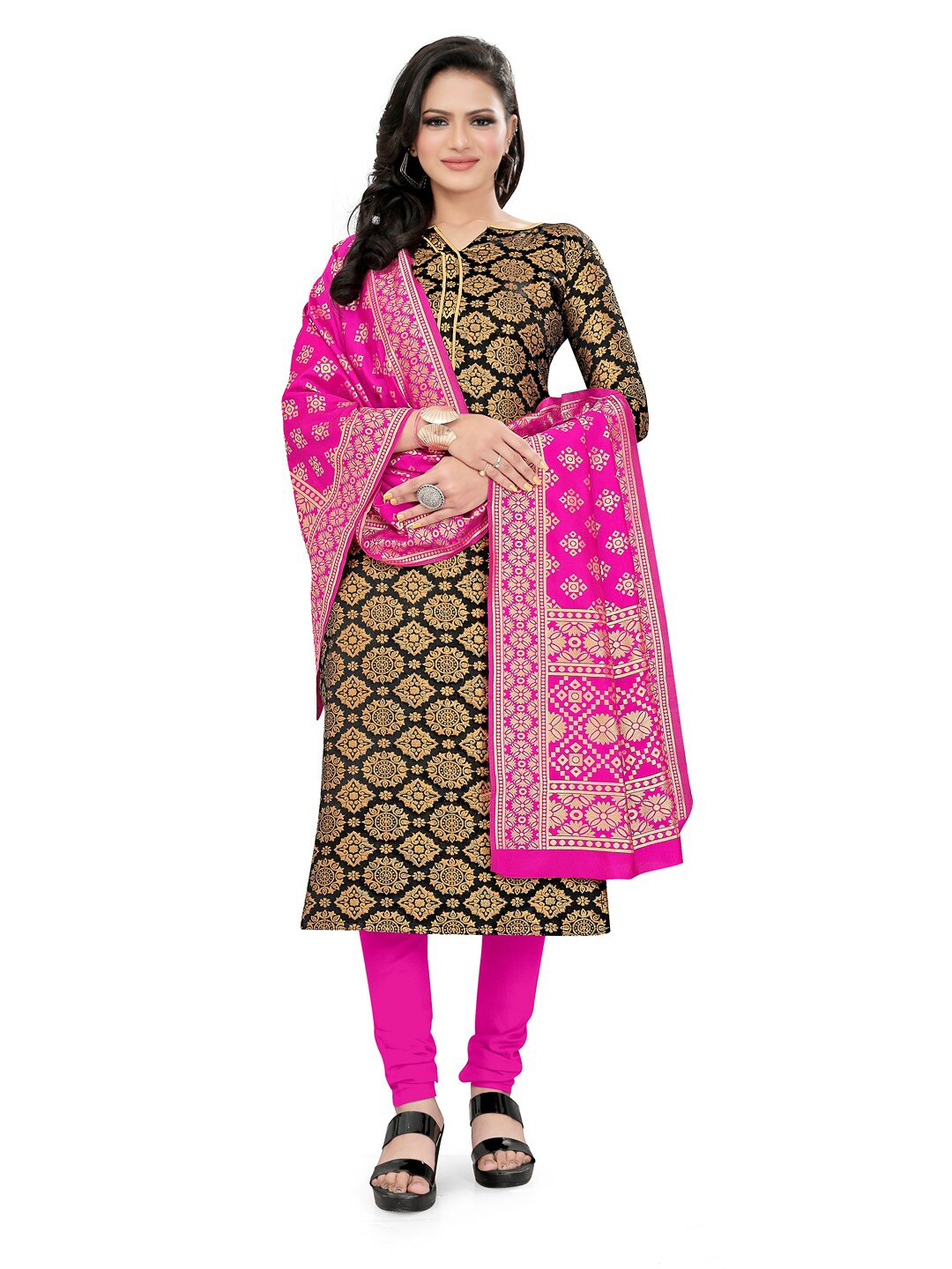 

Angroop Woven Design Unstitched Dress Material, Black