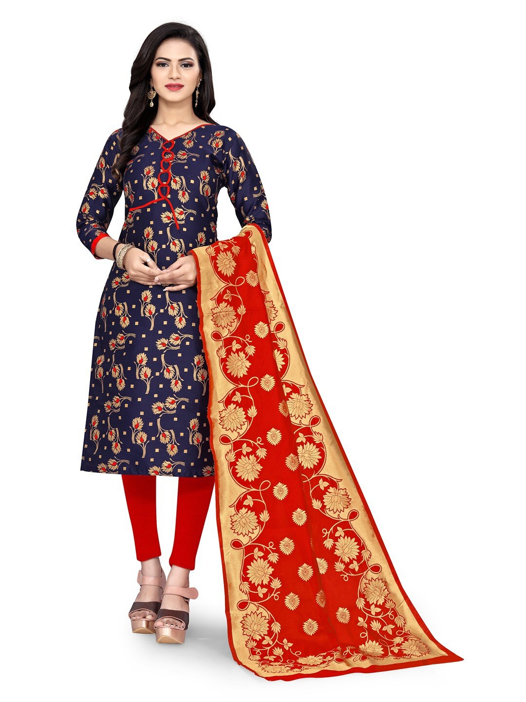 

Angroop Woven Design Banarasi Silk Unstitched Dress Material, Blue