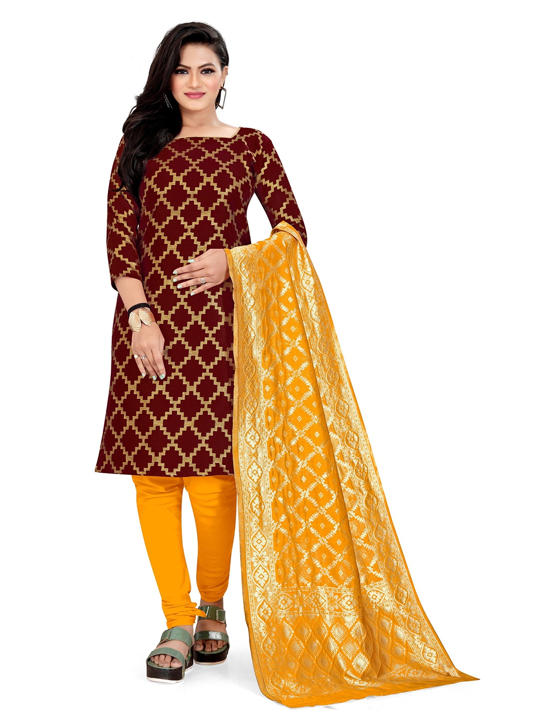 

Angroop Woven Design Banarasi Silk Unstitched Dress Material, Maroon