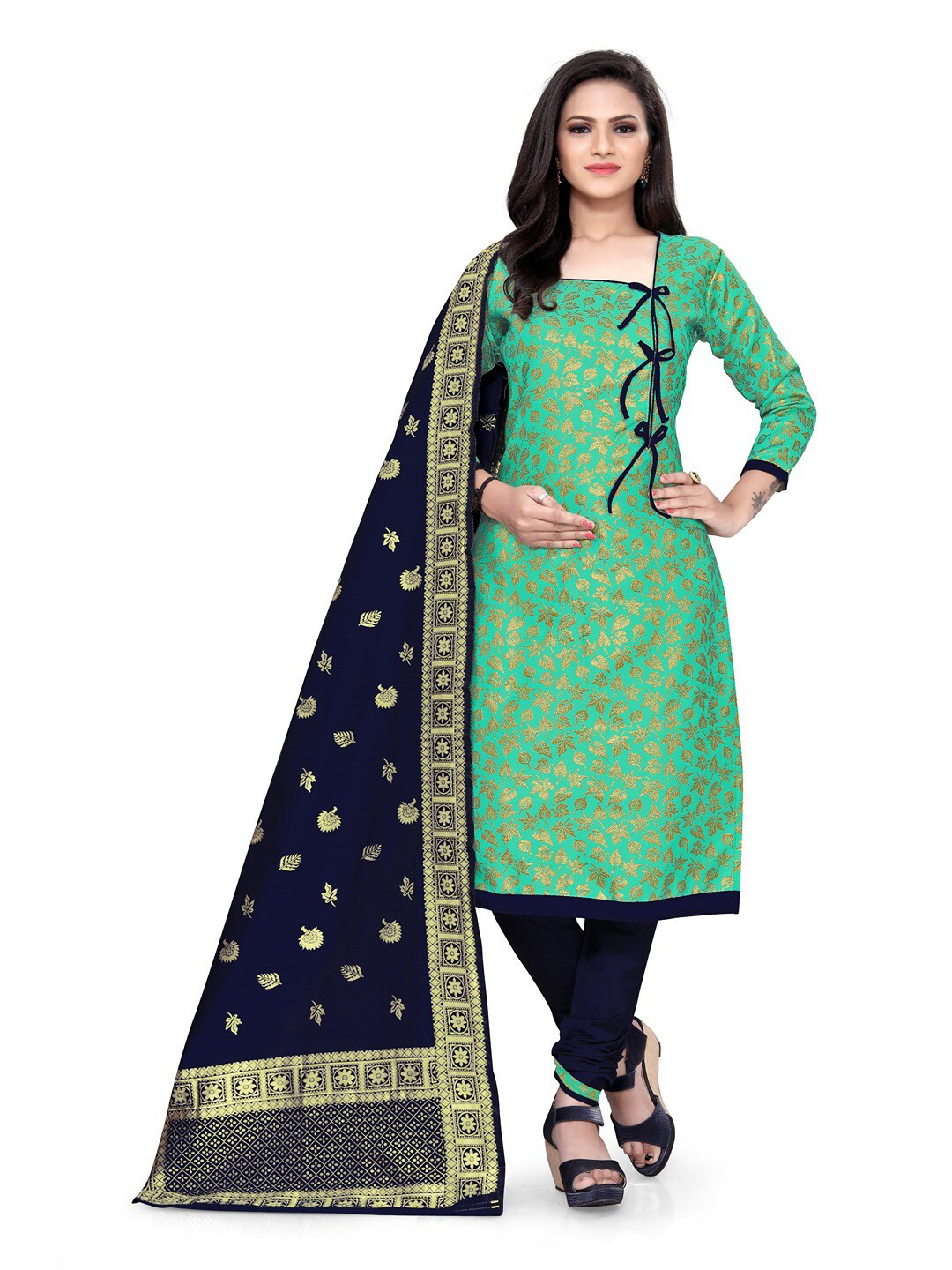 

Angroop Woven Design Unstitched Dress Material, Green