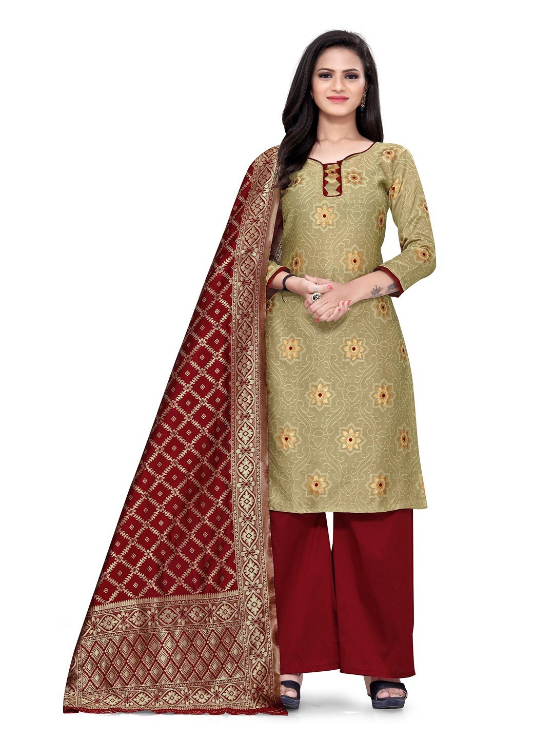 

Angroop Jacquard Work Banarasi Silk Woven Design Unstitched Dress Material, Cream
