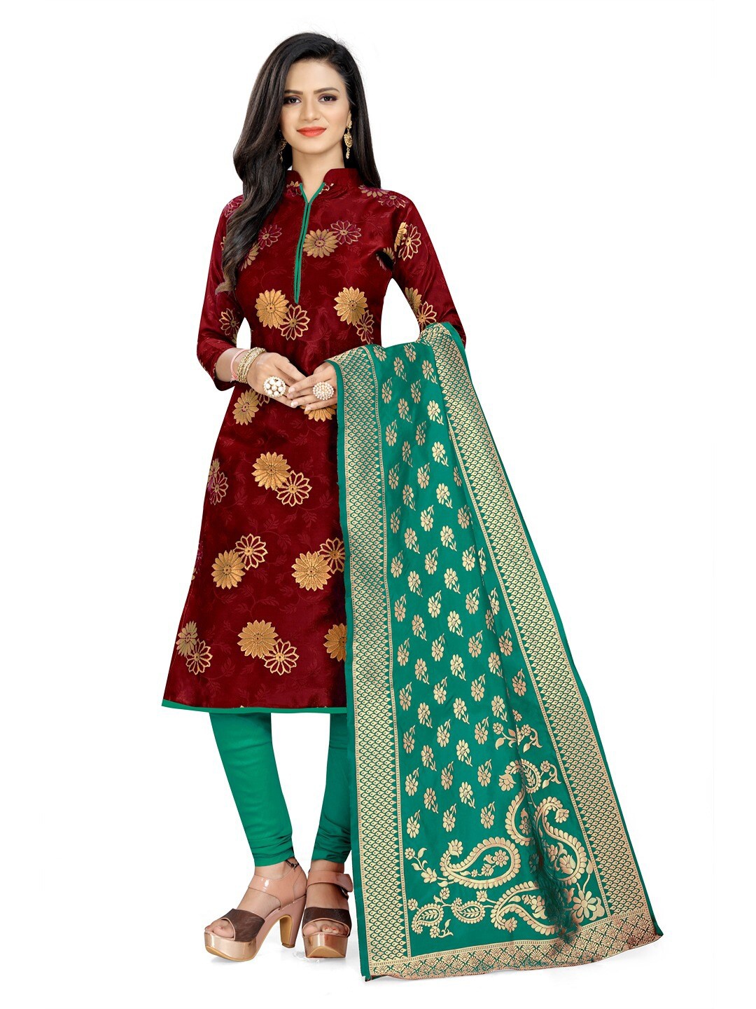 

Angroop Jacquard Work Banarasi Silk Woven Design Unstitched Dress Material, Maroon