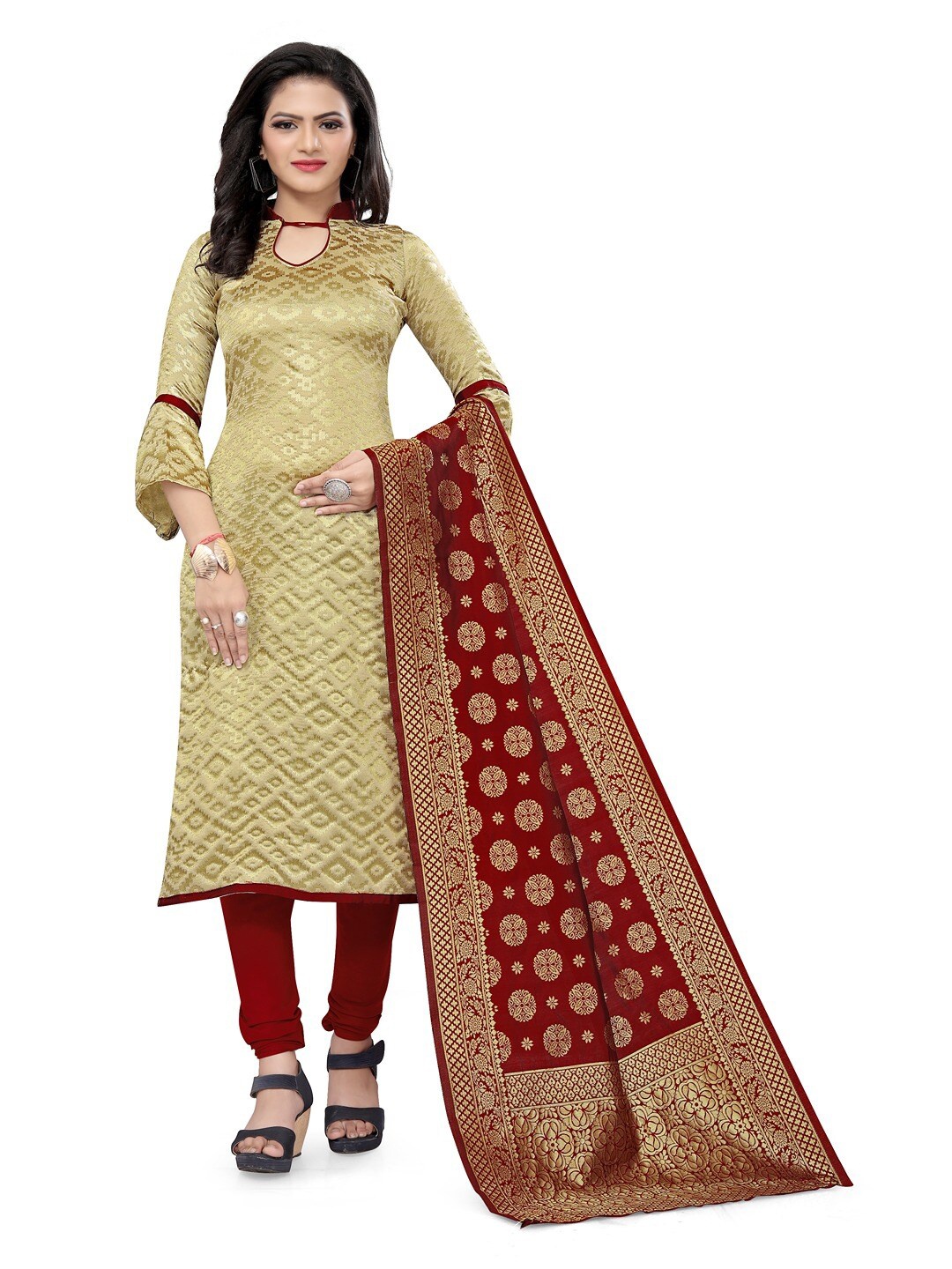 

Angroop Jacquard Work Banarasi Silk Woven Design Unstitched Dress Material, Cream