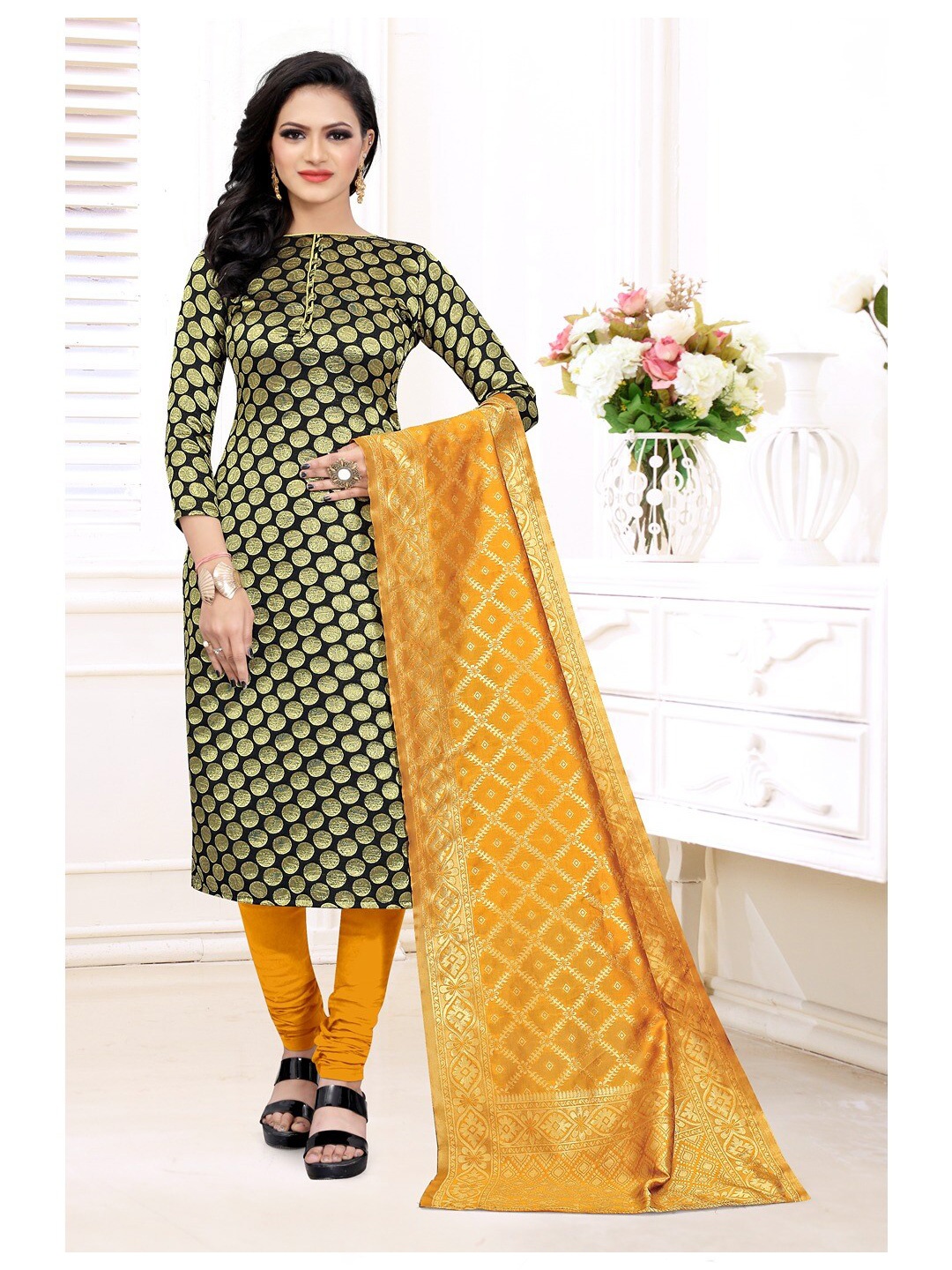 

Angroop Jacquard Work Banarasi Silk Woven Design Unstitched Dress Material, Black