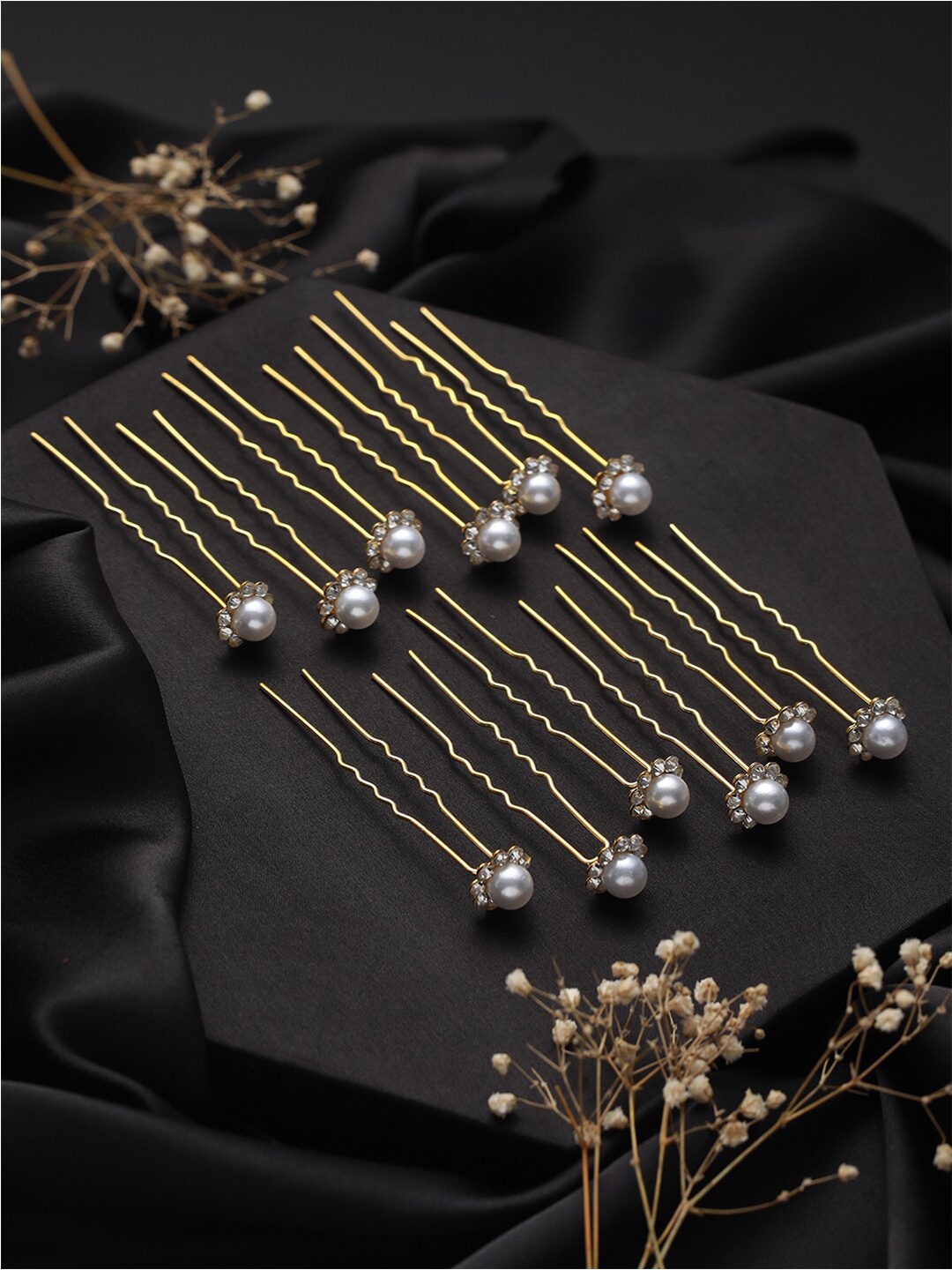 

Jazz and Sizzle Women Set of 12 Gold-Plated Beaded U Pins, White