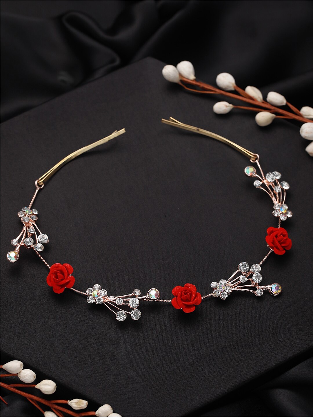 

Jazz and Sizzle Women Floral Embellished Tiara, Red