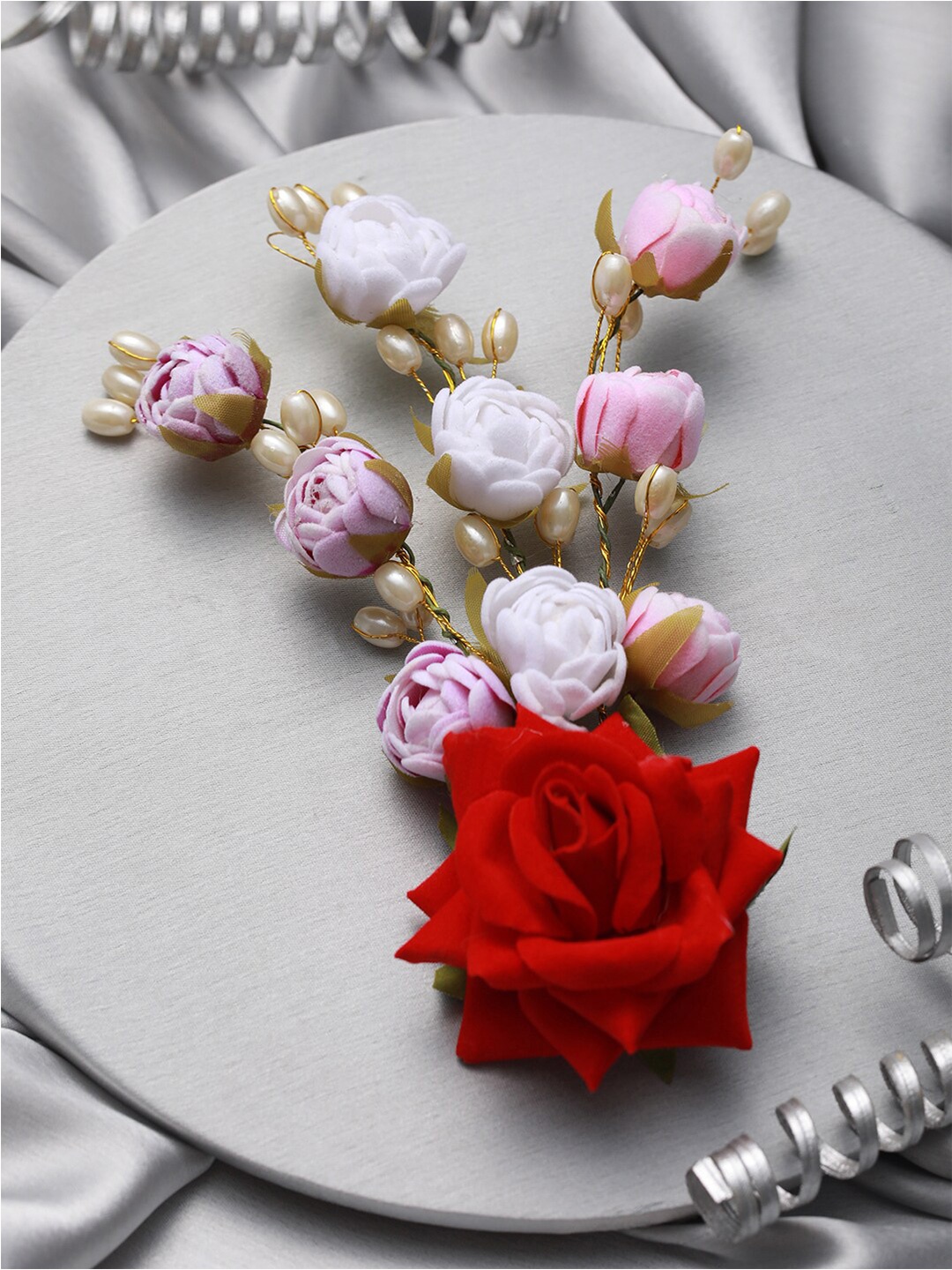 

Jazz and Sizzle Women Artificial Flower Embellished Hair Pin, Red