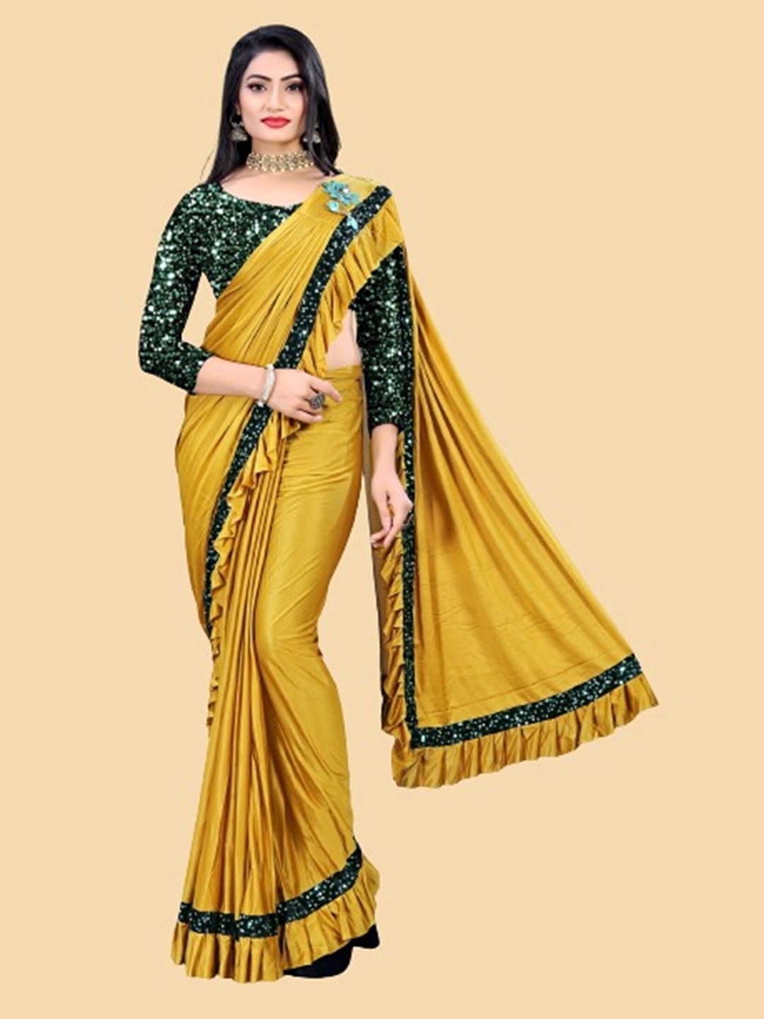 

APNISHA Sequinned Ready to Wear Saree, Yellow