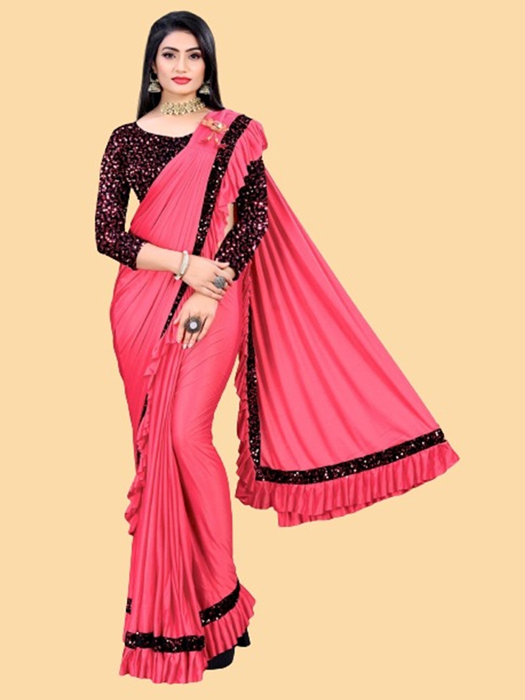 

APNISHA Sequinned Ready To Wear Saree, Pink
