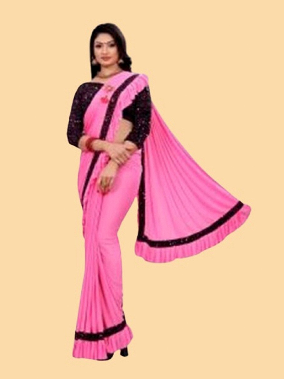 

APNISHA Embellished Sequinned Saree, Pink