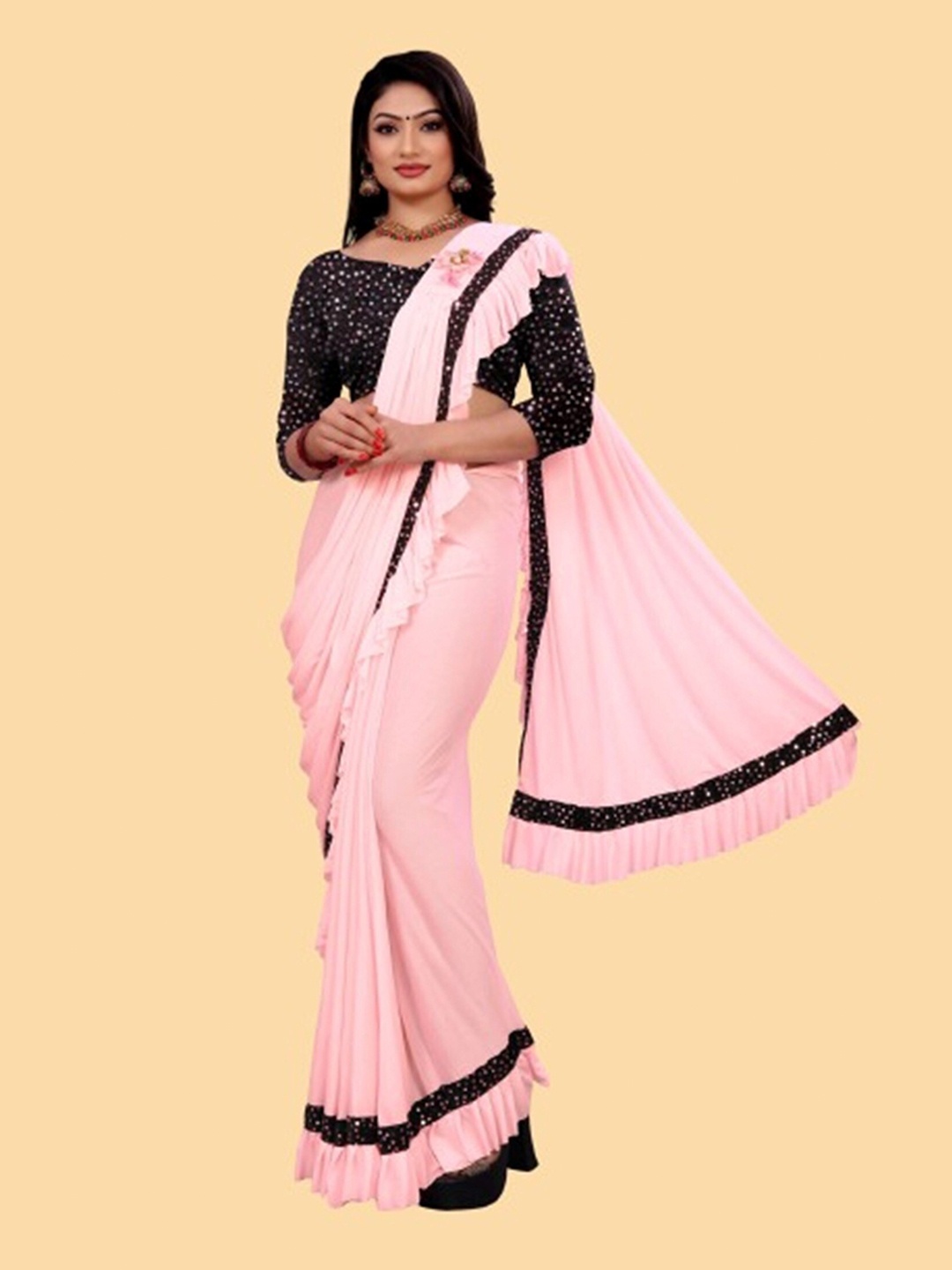 

APNISHA Embellished Sequinned Saree, Pink