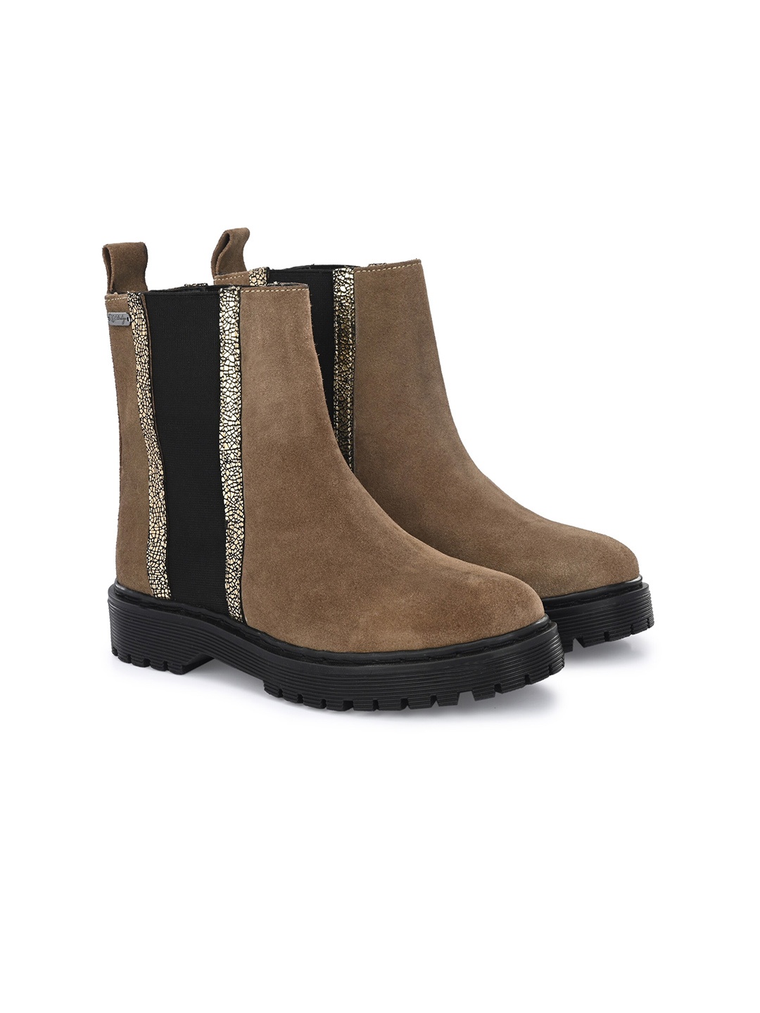 

Delize Women Colourblocked Leather Chelsea Boots, Beige