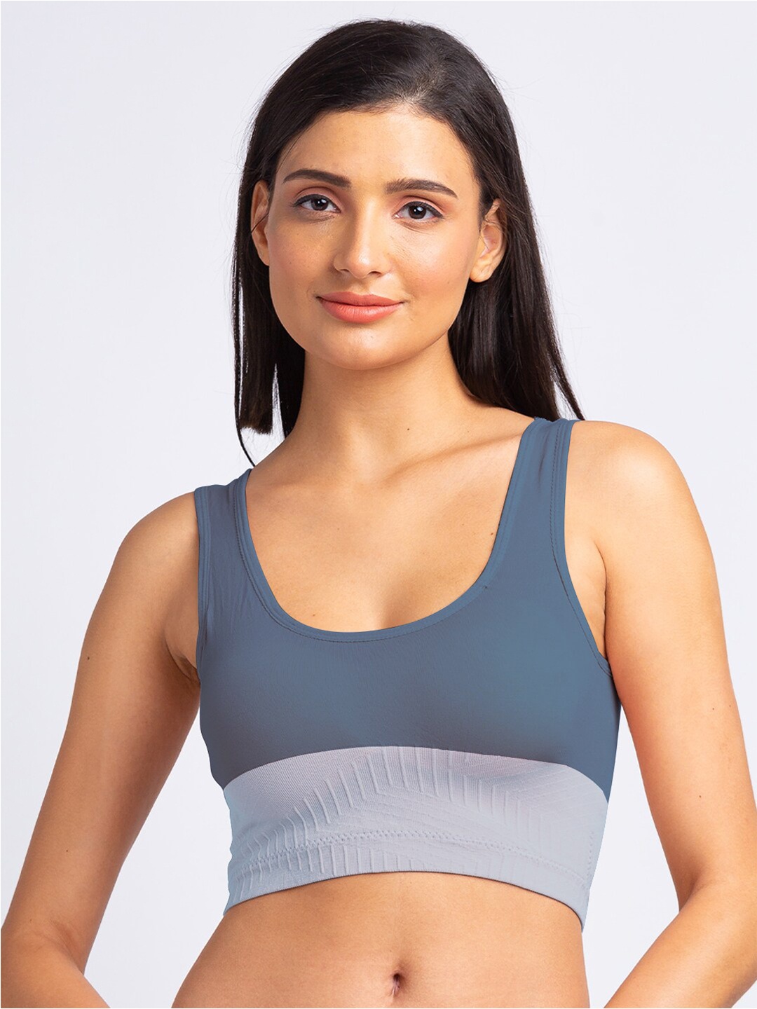 

FashionRack Workout Cotton Anti-Microbial Colourblocked Non-Padded Bra, Blue