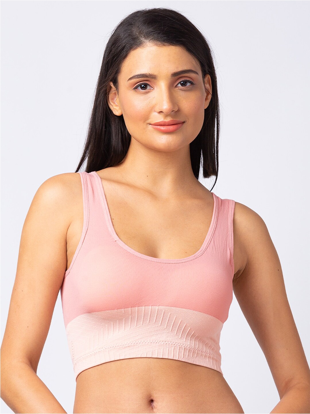 

FashionRack Workout Cotton Anti-Microbial Colourblocked Non-Padded Bra, Pink