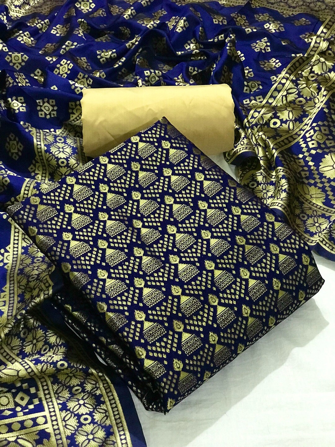 

Angroop Ethnic Motif Woven Design Unstitched Dress Material, Blue