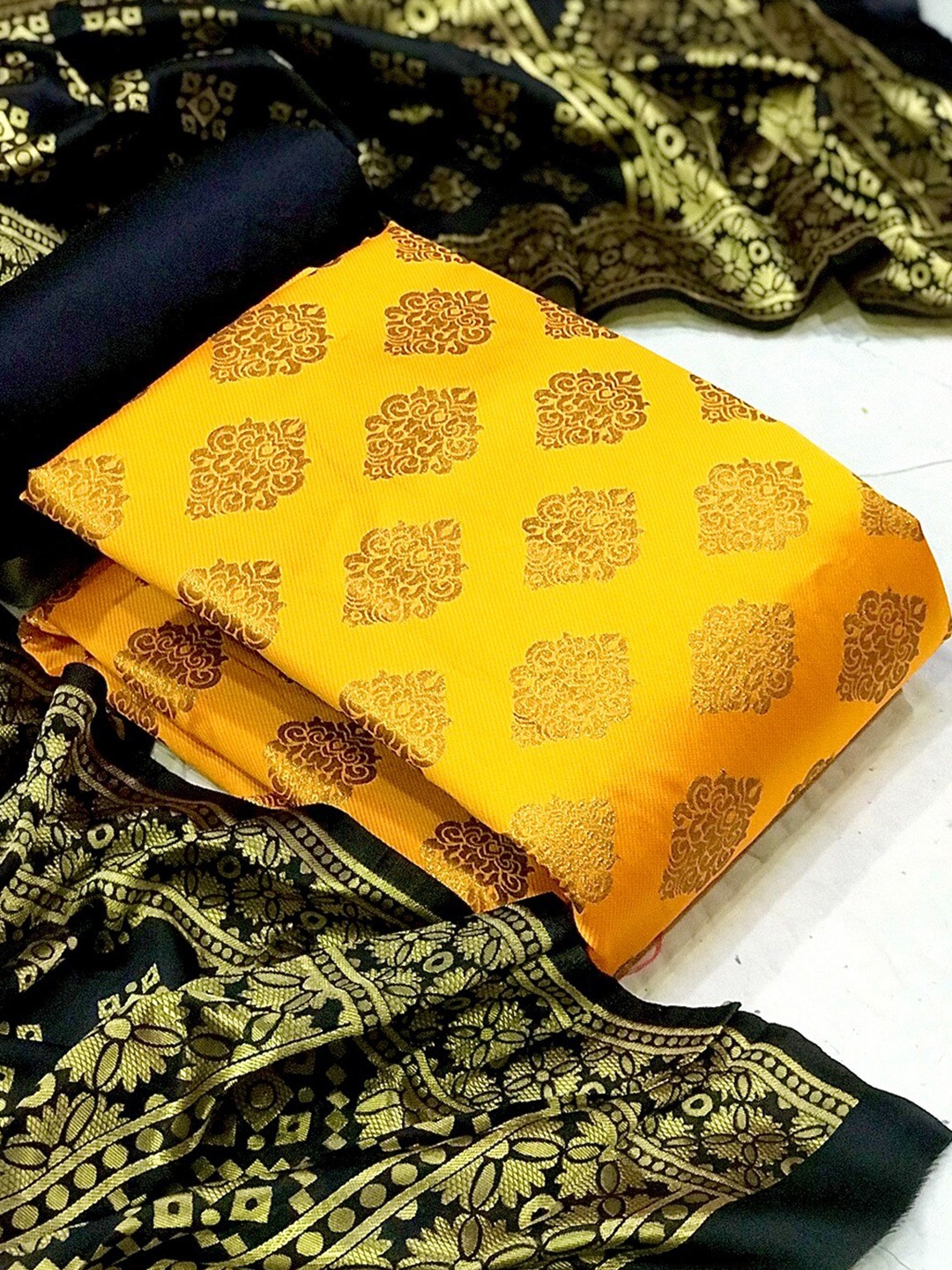 

Angroop Ethnic Motifsv Woven Design Unstitched Dress Material, Yellow