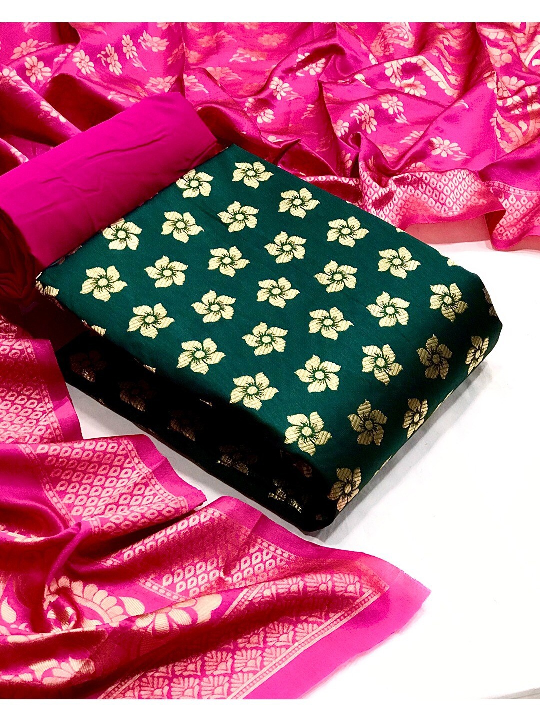 

Angroop Banarasi Silk Unstitched Dress Material, Green