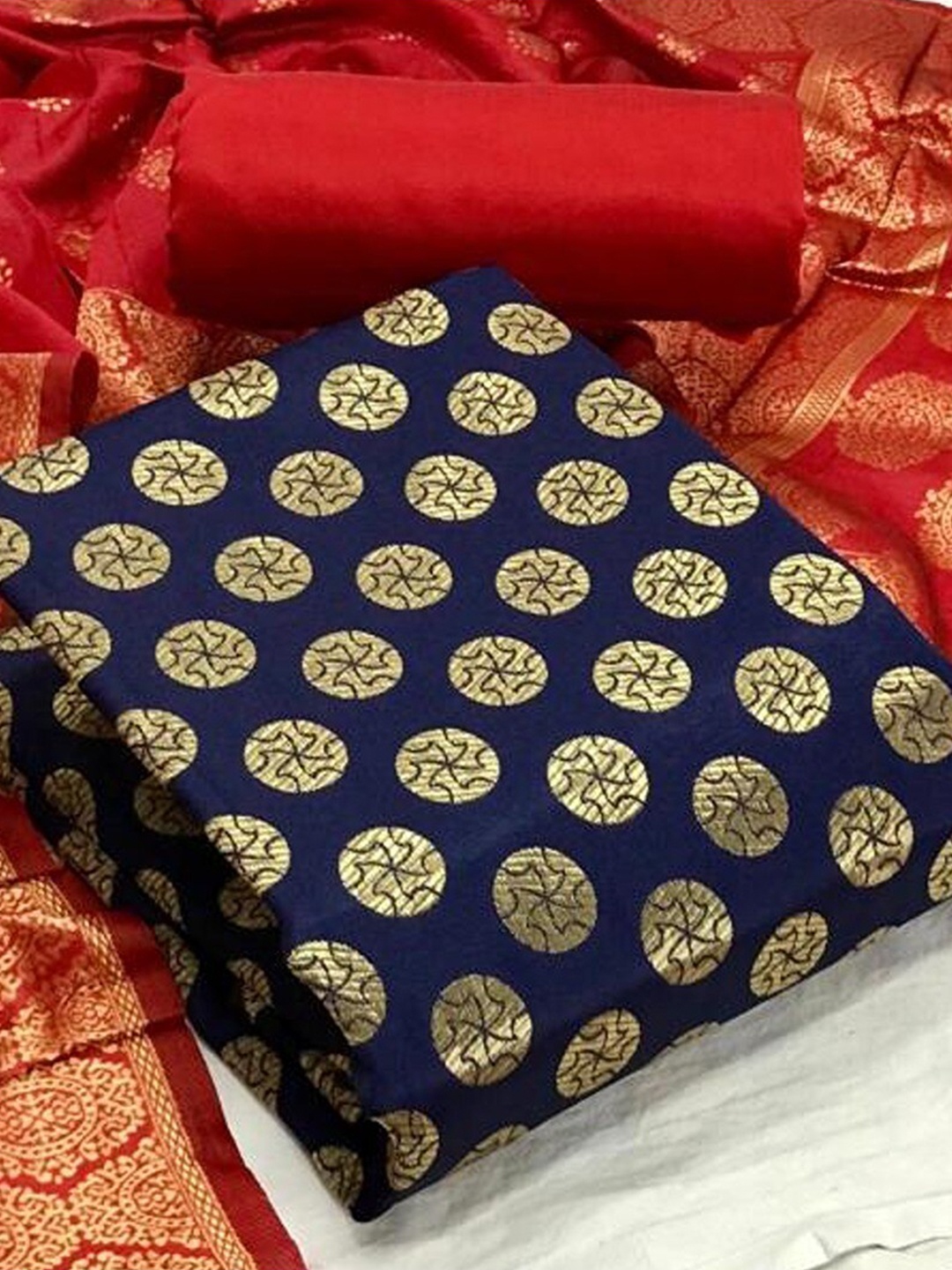 

Angroop Banarasi Silk Unstitched Dress Material, Blue