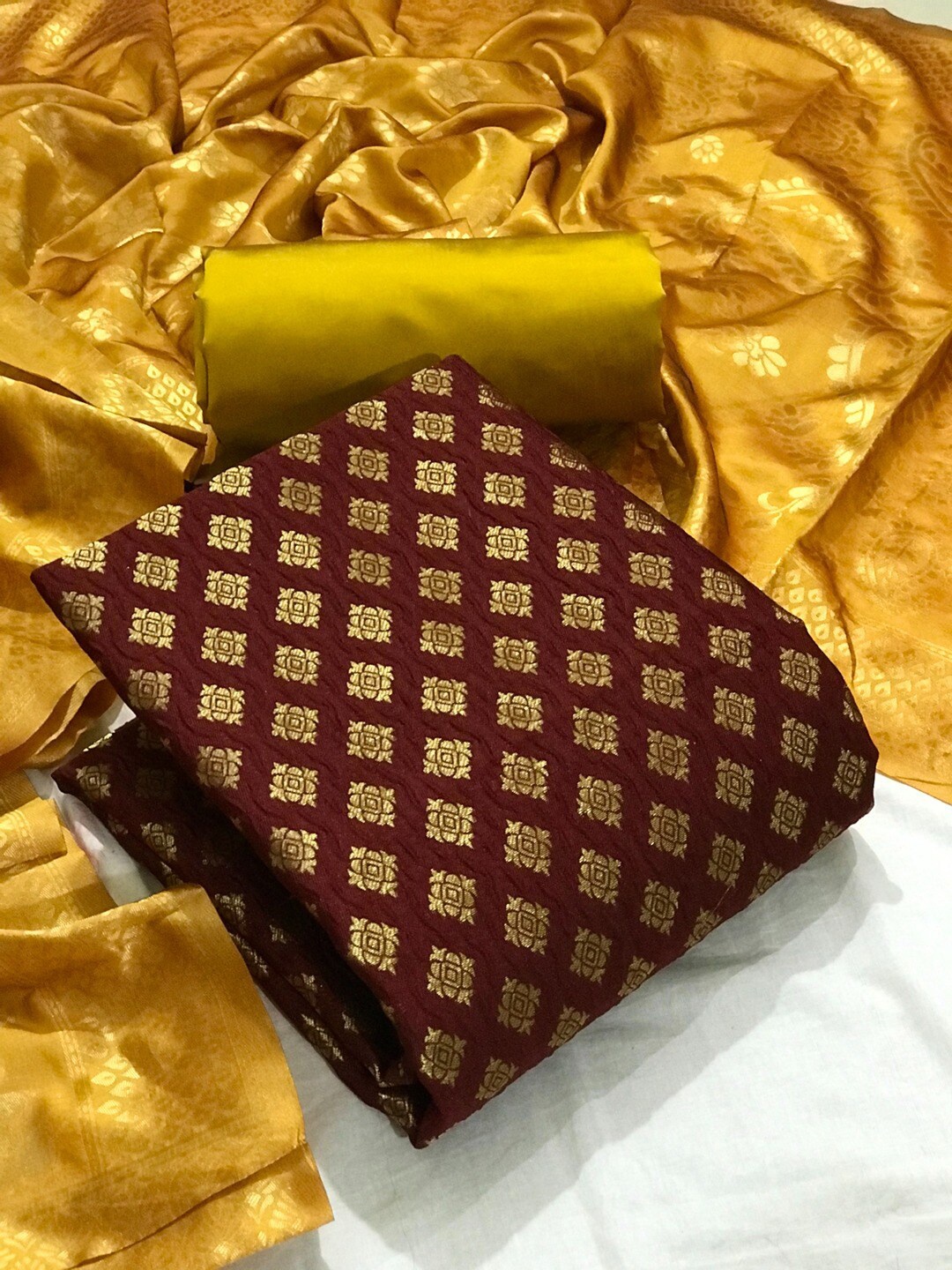 

Angroop Banarasi Silk Unstitched Dress Material, Maroon