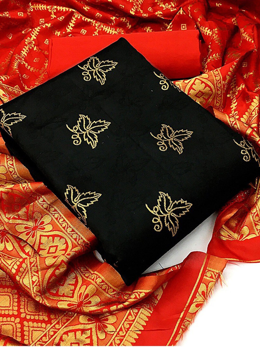 

Angroop Woven Design Banarasi Silk Unstitched Dress Material, Black