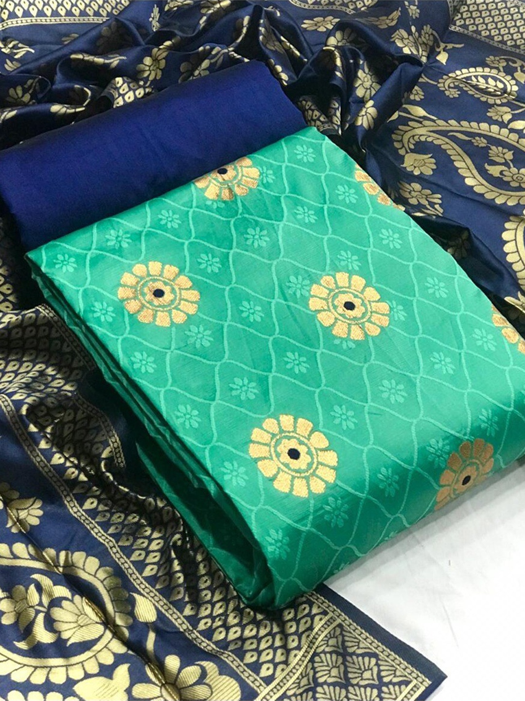 

Angroop Woven Design Banarasi Silk Unstitched Dress Material, Green