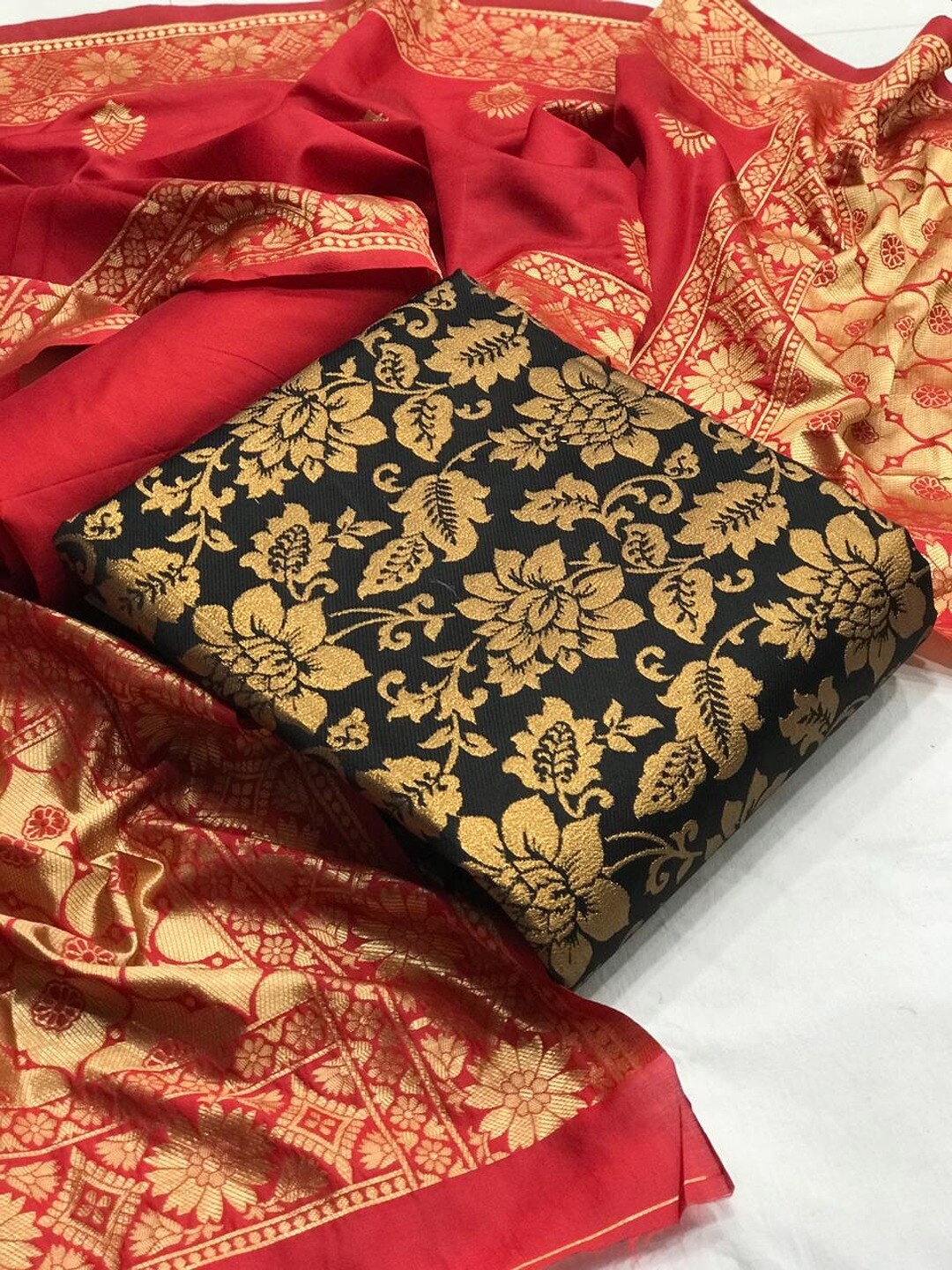 

Angroop Jacquard Work Banarasi Silk Woven Design Unstitched Dress Material, Black