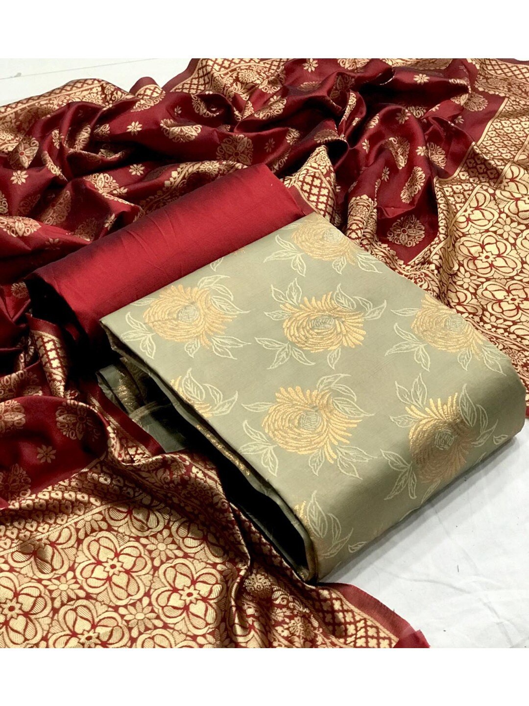 

Angroop Woven Design Banarasi Silk Unstitched Dress Material, Cream