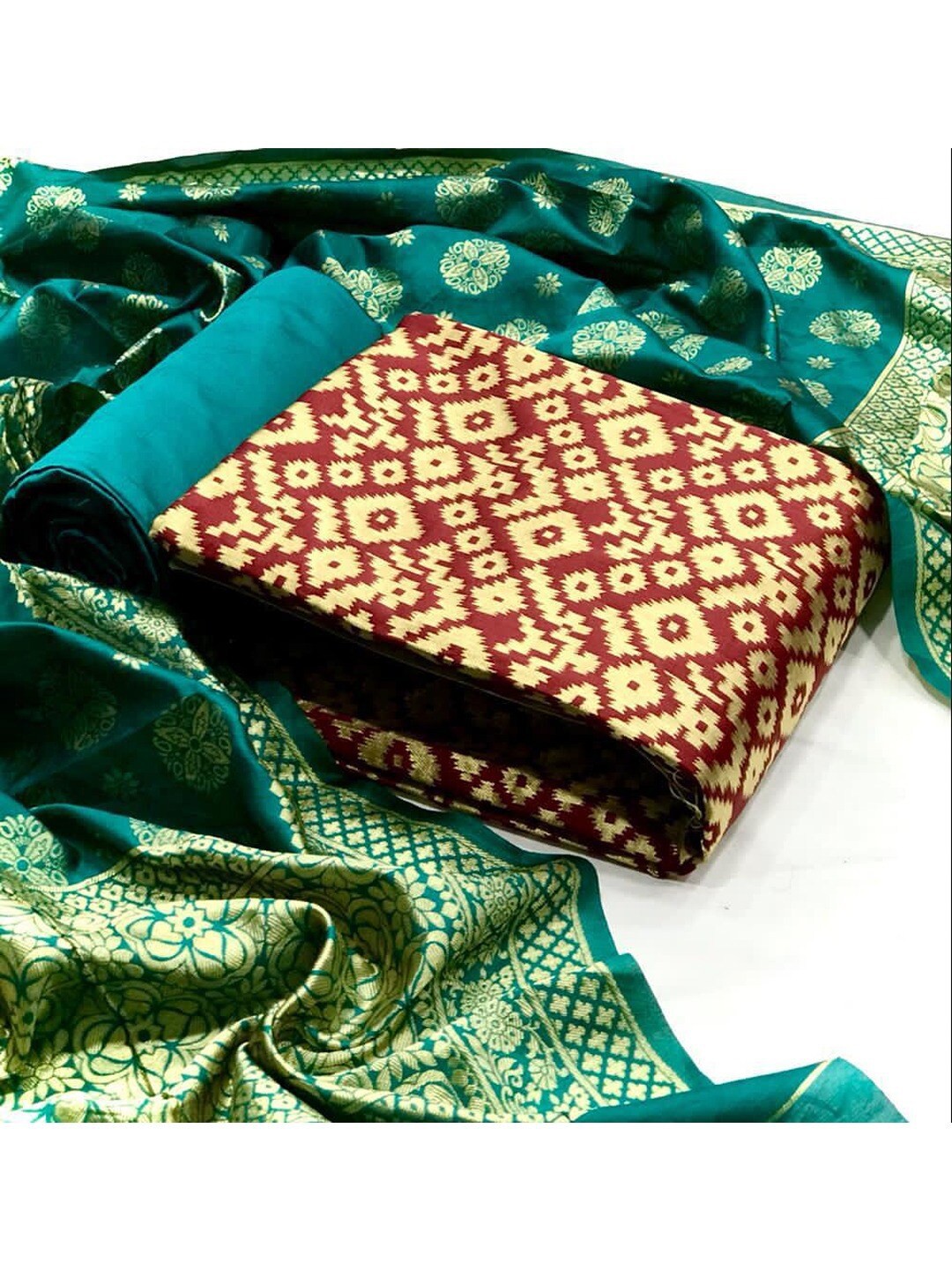 

Angroop Woven Design Banarasi Silk Unstitched Dress Material, Maroon