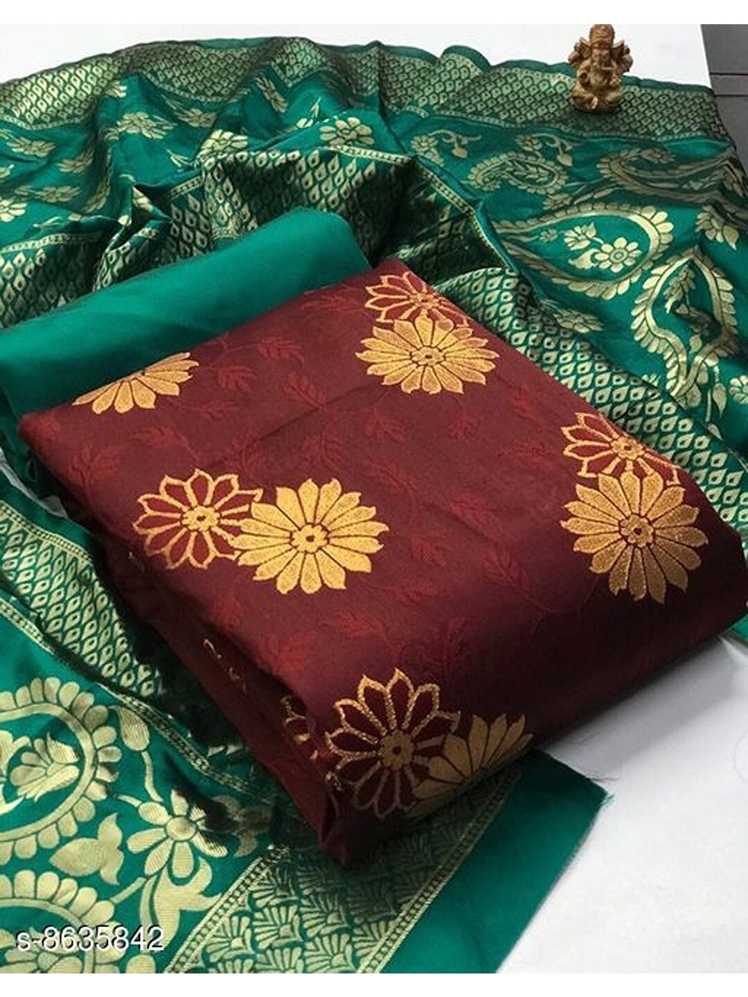 

Angroop Floral Unstitched Dress Material, Maroon