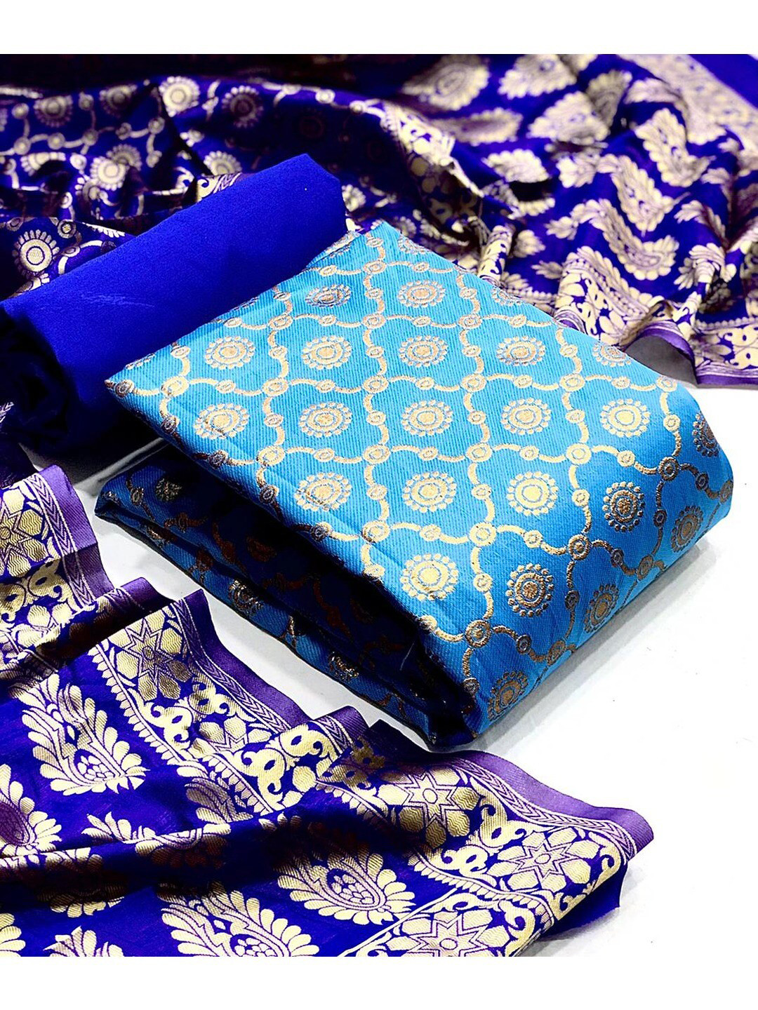 

Angroop Woven Design Banarasi Silk Unstitched Dress Material, Blue