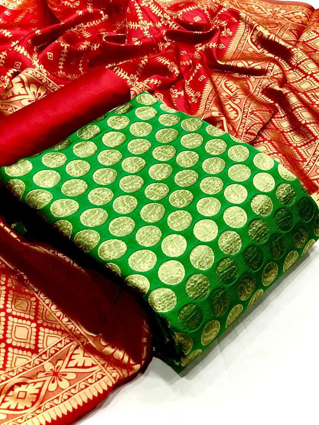 

Angroop Woven Design Banarasi Silk Unstitched Dress Material, Green
