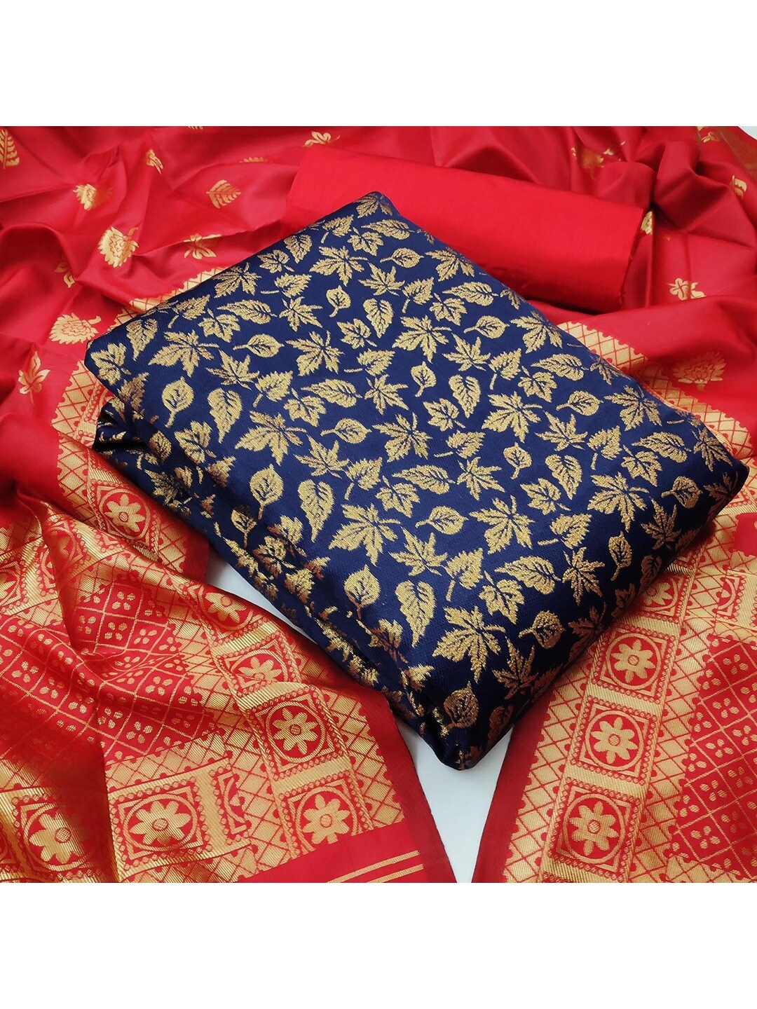 

Angroop Banarasi Silk Unstitched Dress Material, Blue