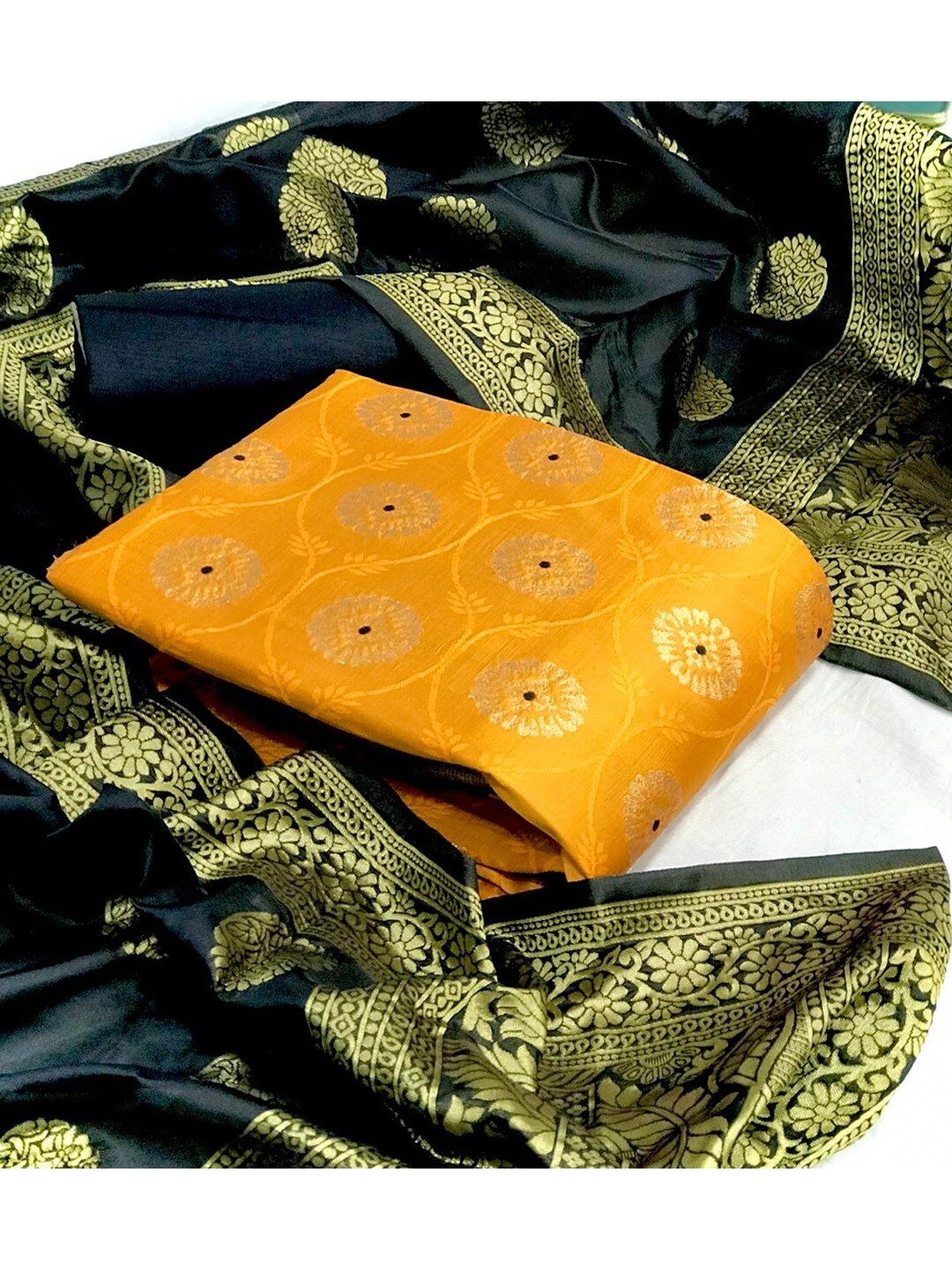 

Angroop Banarasi Silk Unstitched Dress Material, Yellow