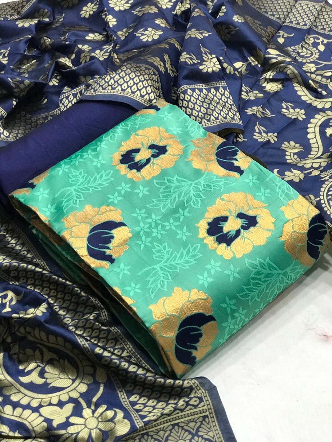

Angroop Banarasi Silk Unstitched Dress Material, Green