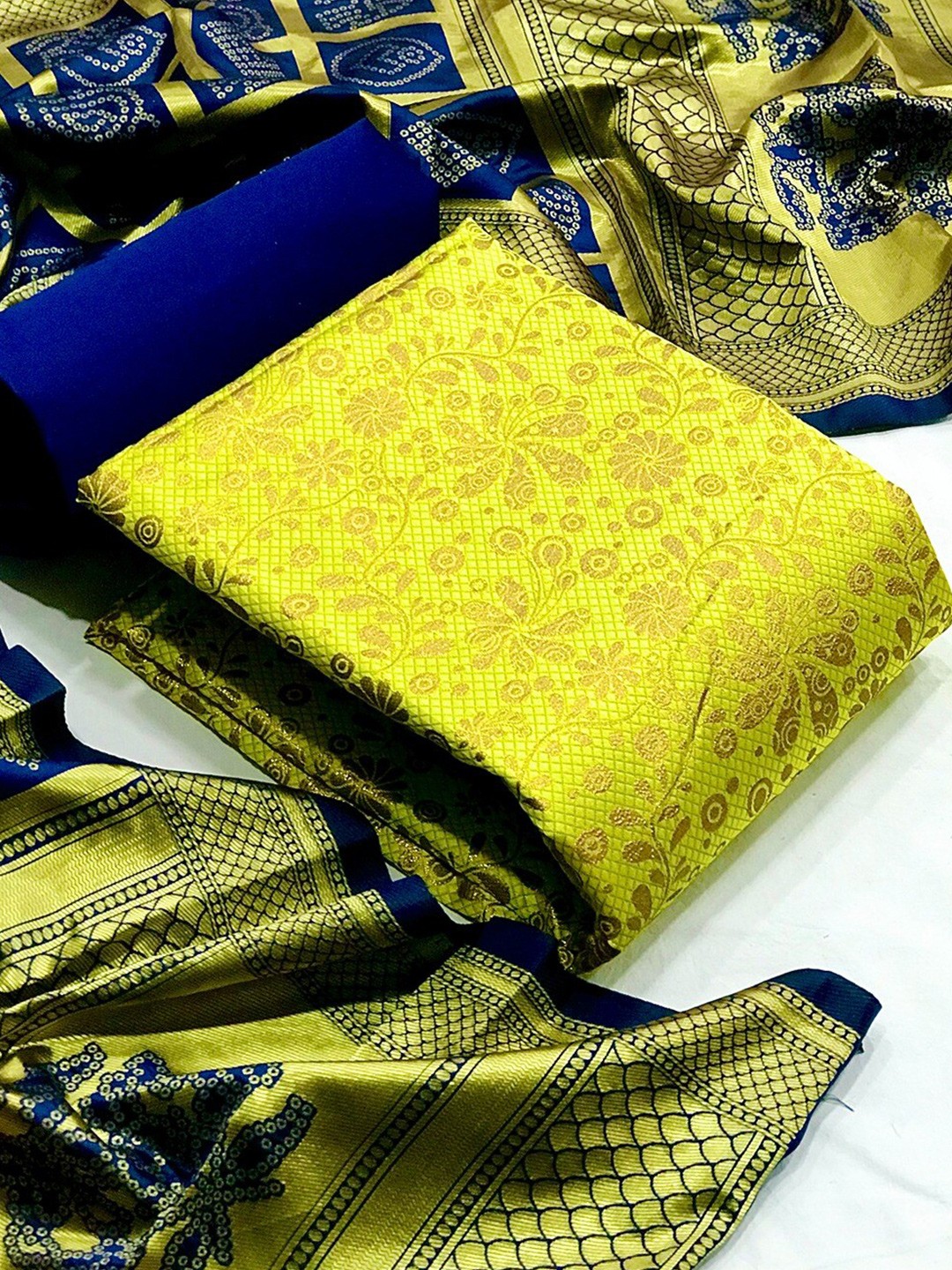 

Angroop Jacquard Work Banarasi Silk Woven Design Unstitched Dress Material, Yellow